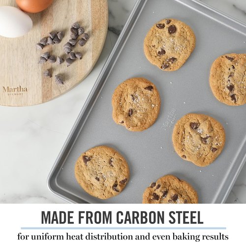 Martha Stewart Gallen Nonstick Carbon Steel Cookie Sheet - Durable 13x9 Inch Baking Pan for Cookies & Brownies
