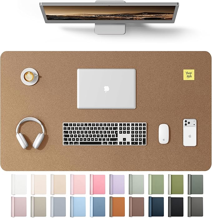 YSAGi Leather Desk Protector, Office Mat, Large Mouse Mat, Non-Slip PU Leather Blotter, Laptop Desk Mat, Waterproof Writing Pad for Office and Home(Shiny Bronze, 40" x 24")