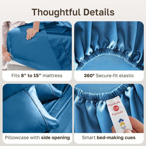California Design Den Twin XL Cotton Sheet Set - 100% Soft, 400 Thread Count, Silky Smooth Sateen | Cobalt Blue