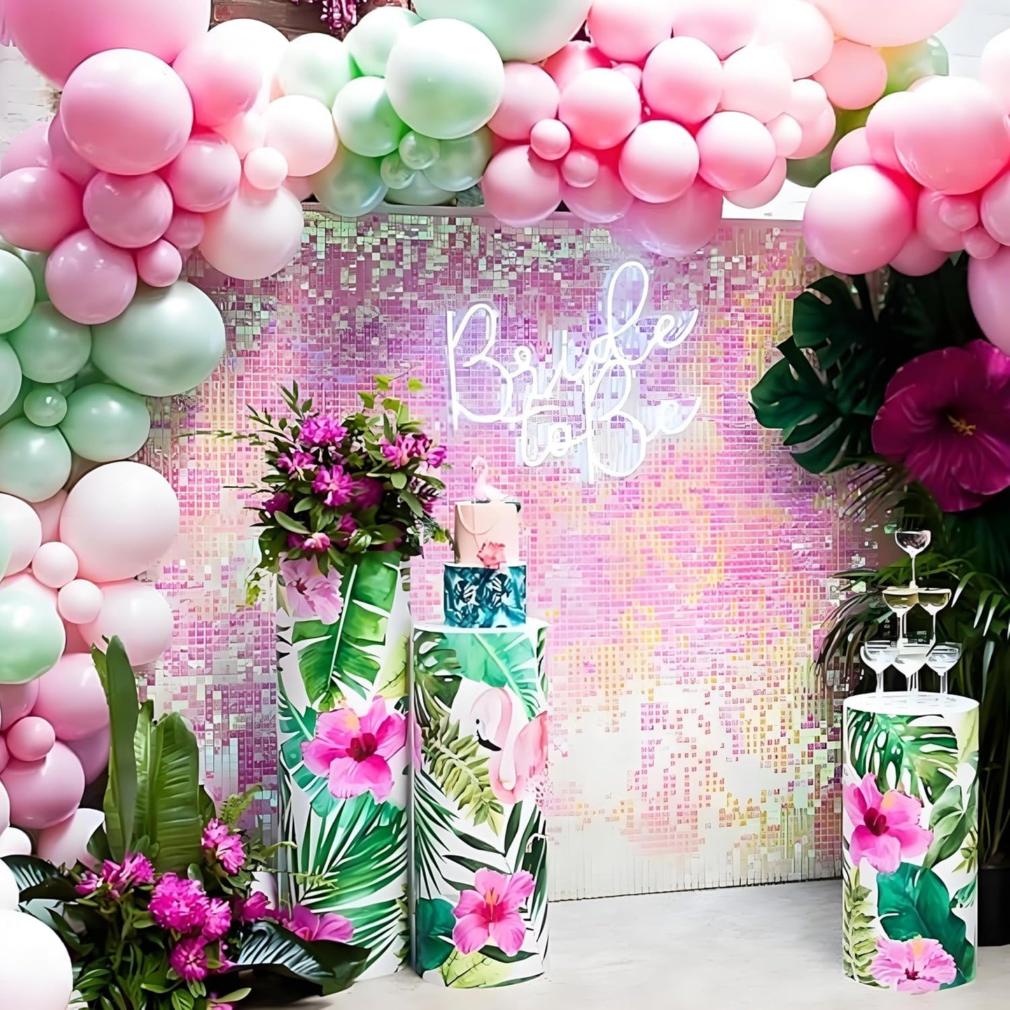 Regine Switzerland 24Pcs Rainbow-Pink Shimmer Wall Backdrop - 12x12 Inch Sequined Panels for Party Decor