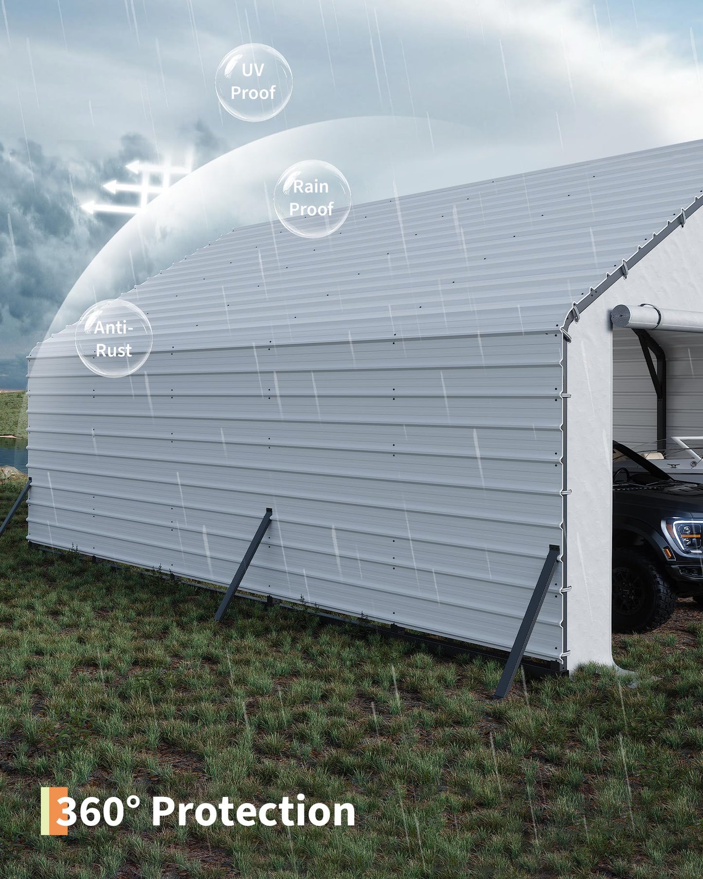 GarveeLife Roofing Panels for Metal Carport 20x25 ft, 20x20 ft, Heavy Duty Metal Carport Kits, 27 Ga. Galvanized Steel Ribbed Panels, 60.23 in x 19.68 in, 16 Pcs, White
