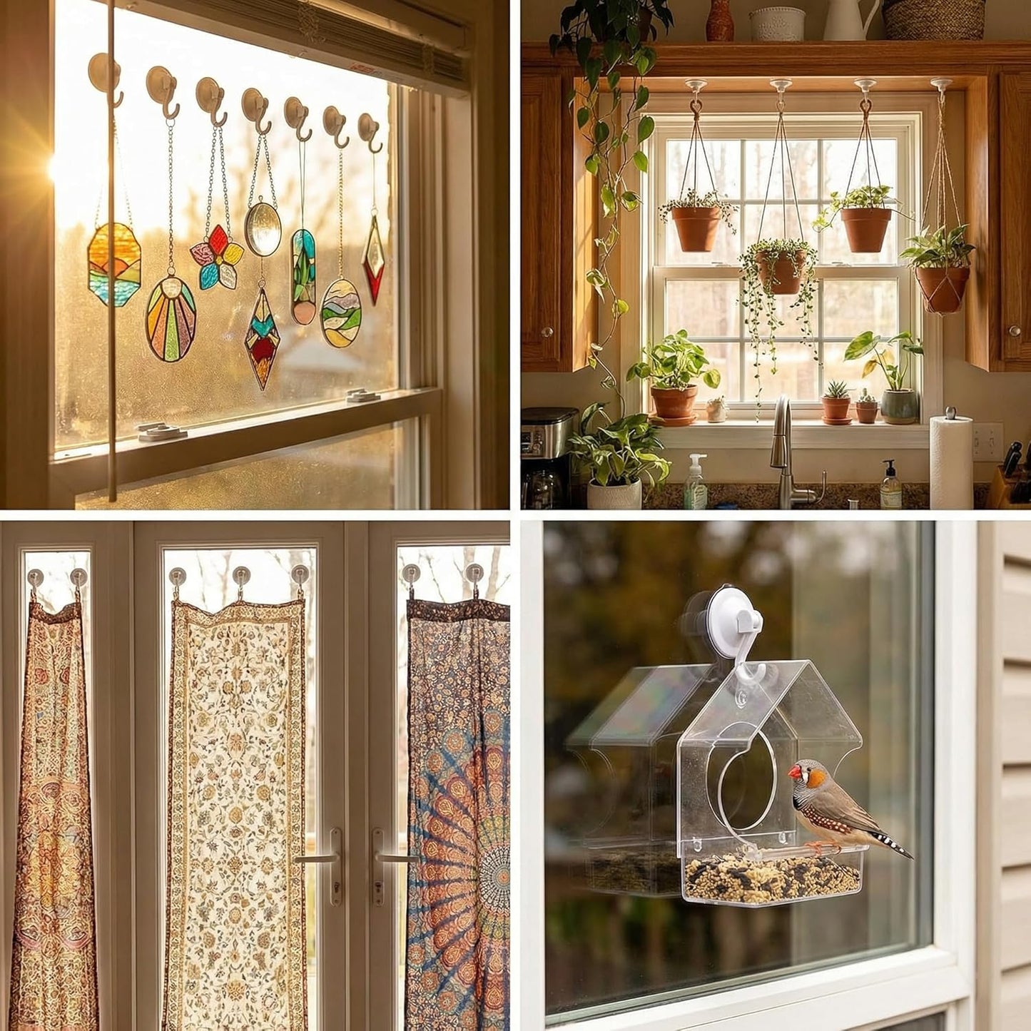 Skiennix Powerful Wreath Hangers - 4-Pack Suction Cup Hooks for Windows & Glass Doors, Antique Gold