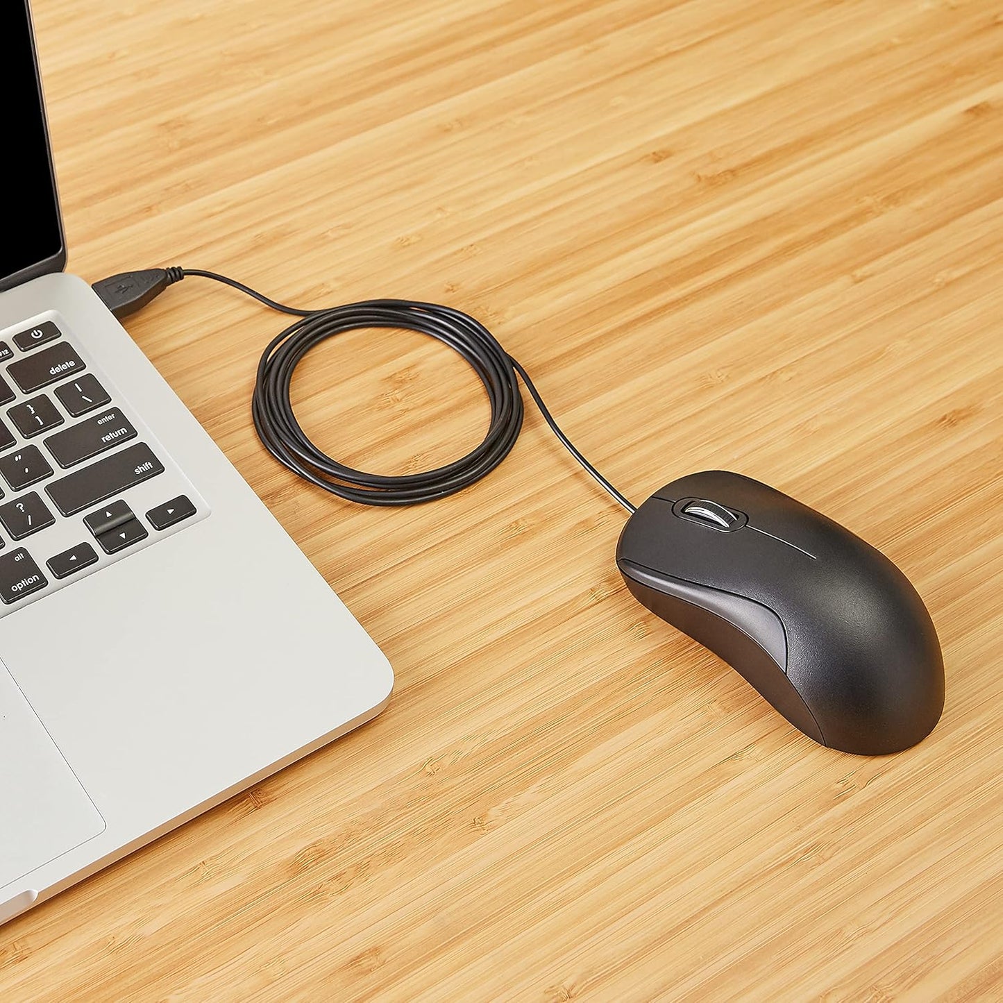 Amazon Basics 3-Button 1000 6-foot USB Wired Mouse with Precision Scroll Wheel, DPI, Ergonomic Grip, Plug and Play
