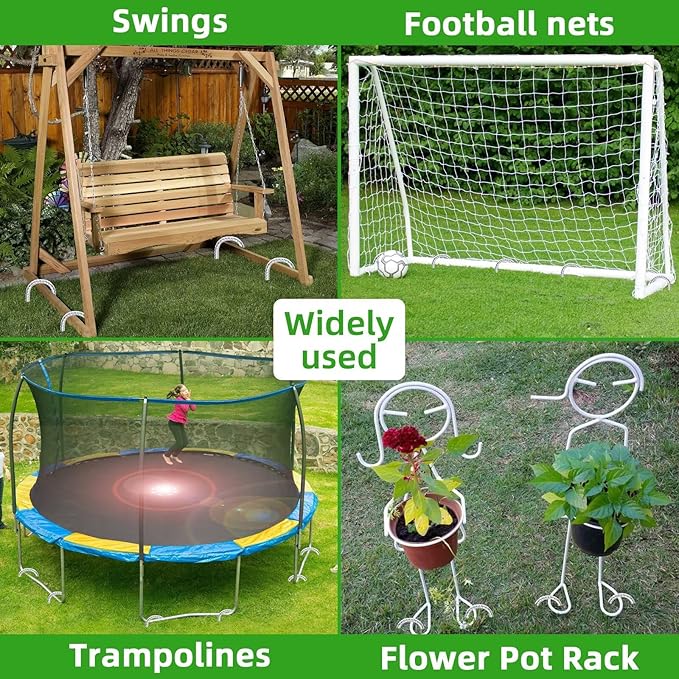 Trampoline Stakes Anchors High Wind 16inx10mm Galvanized U Hook 4pcs Rebar Stakes – Heavy Duty Ground Anchors for Trampoline,Yard & Inflatable,Landscape Metal Stakes for Outdoor Decorations