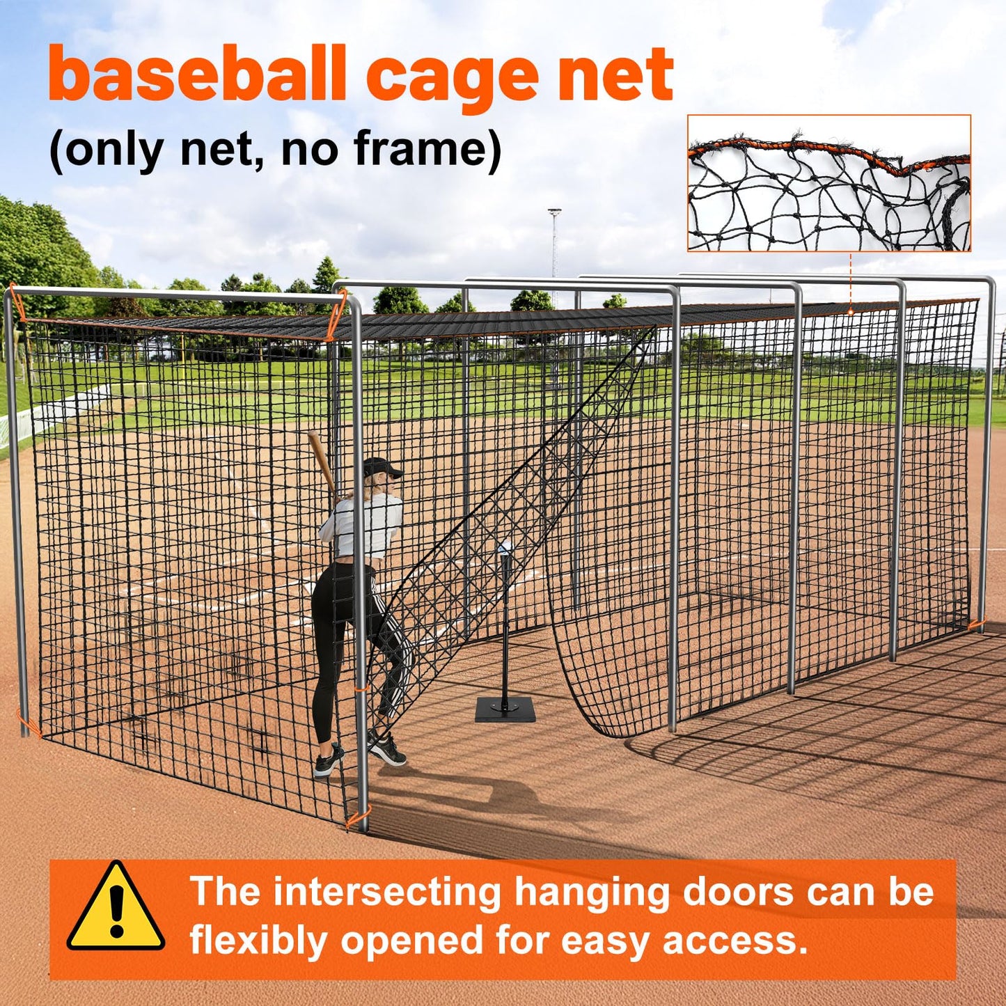 Batting Cage Net, 10x10x35 ft Heavy Duty Enclosed Batting Net With Door, Only Net, No Poles and Frame, Professional Softball Baseball Nets for Batting and Pitching, Batting Cages for Backyard