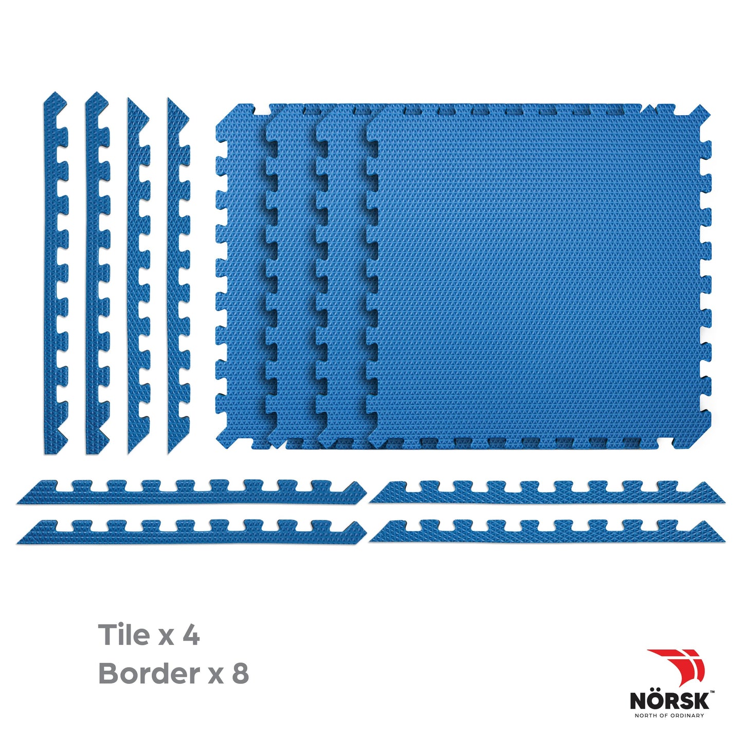 Norsk Reversible Exercise Mats 3/4" Thick EVA Interlocking Foam Tiles, Perfect Home Gym Flooring, 4 Tiles & 8 Trim Pieces, 16 Sq. Ft. 24"x24" Dazzling Blue/Black