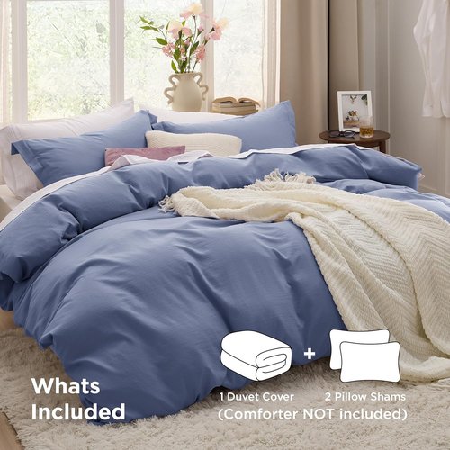 Bedsure Slate Blue Duvet Cover Set - King Size 3-Piece Extra Soft Cotton-Like Bedding, 104x90 Inches with Zipper Closure & 2 Pillow Shams