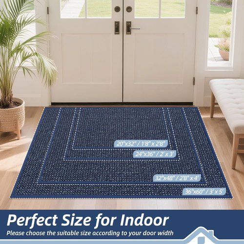 BEQHAUSE Dirt Trapper Door Mat - Non-Slip, Washable, Absorbent Entrance Mat | 24" x 36", Blue