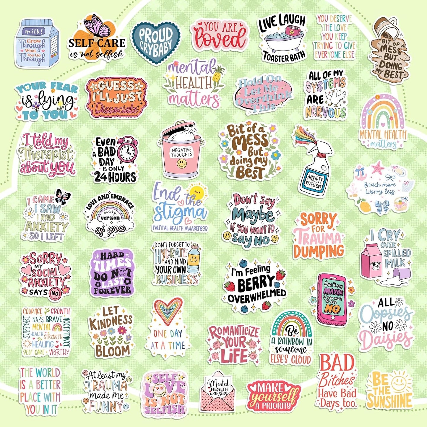 300 PCS Mental Health Stickers, Vinyl Therapy Stickers for Mental Health Journal, Positive Quote Decals for Adult