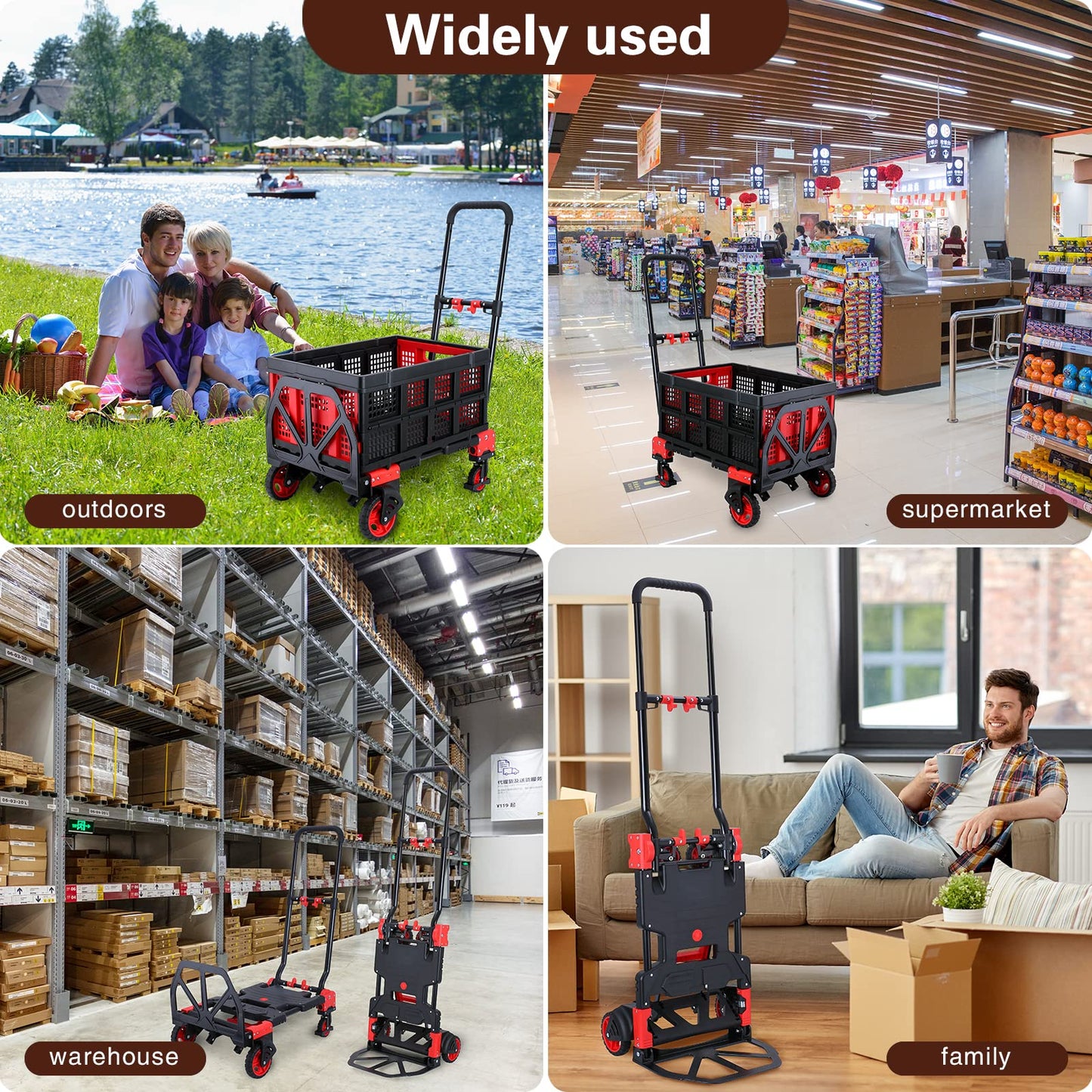2-in-1Hand Truck Dolly Foldable with Folding Basket,330LBS Capacity Handtruck,Hand Truck Foldable Dolly with 4 Wheels,Dolly Cart with Retractable Handle,Folding Hand Cart for Moving