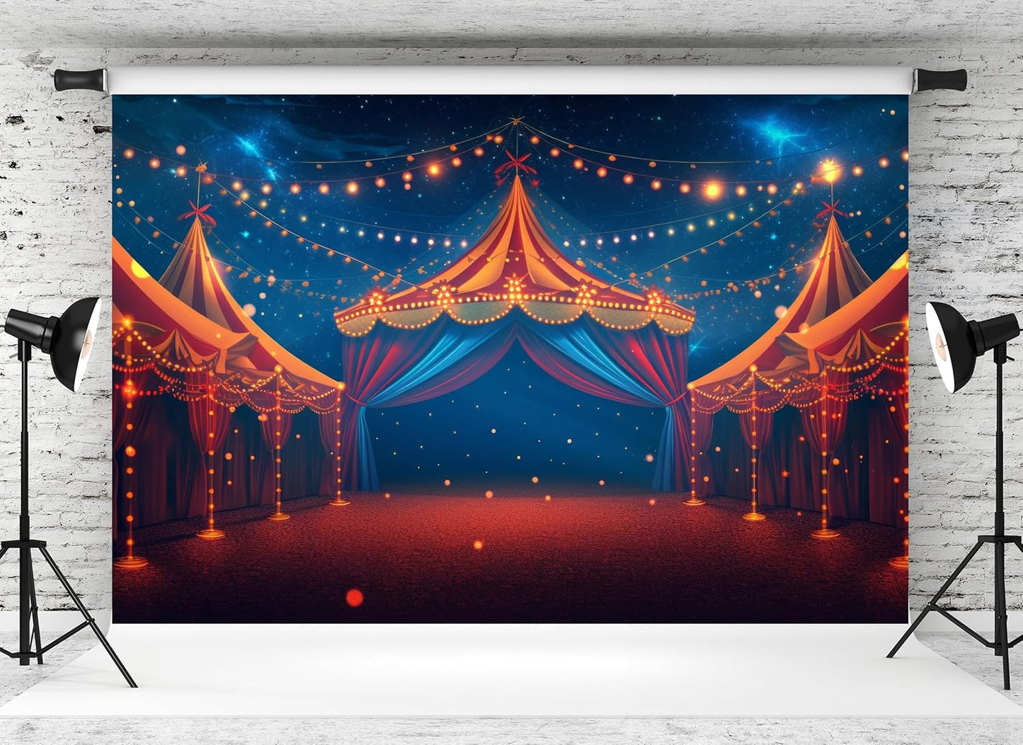 MAEQLQLM 10x8ft Circus Tent Backdrop Big Top Carnival Starry Night String Lights Vintage Background for Carnival Party