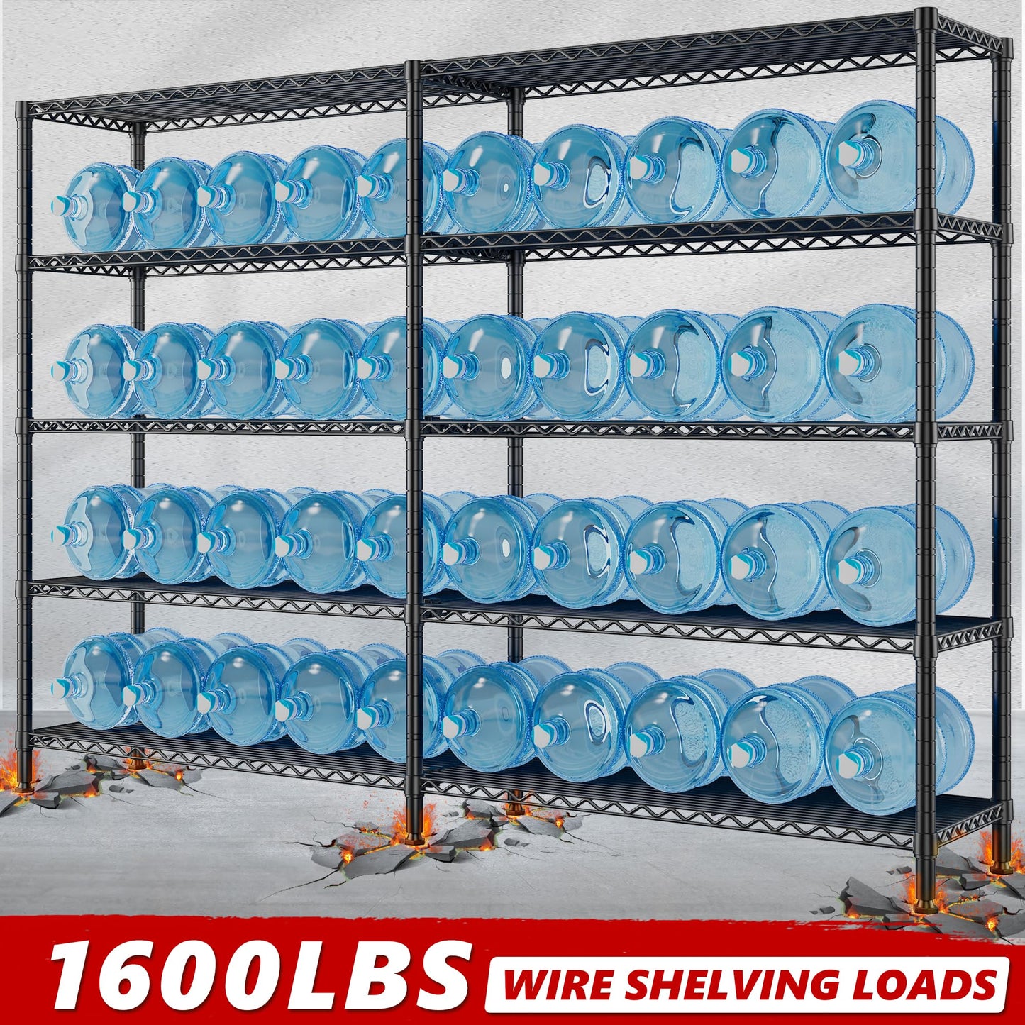 REIBII 70" W Storage Shelves 1600LBS,Widen Garage Shelving Heavy Duty Metal Shelving 5-Tier Wire Shelving, L-Shaped Wire Shelving Adjustable Metal Shelves for Pantry Kitchen Garage, 15.8" D*72.4" H