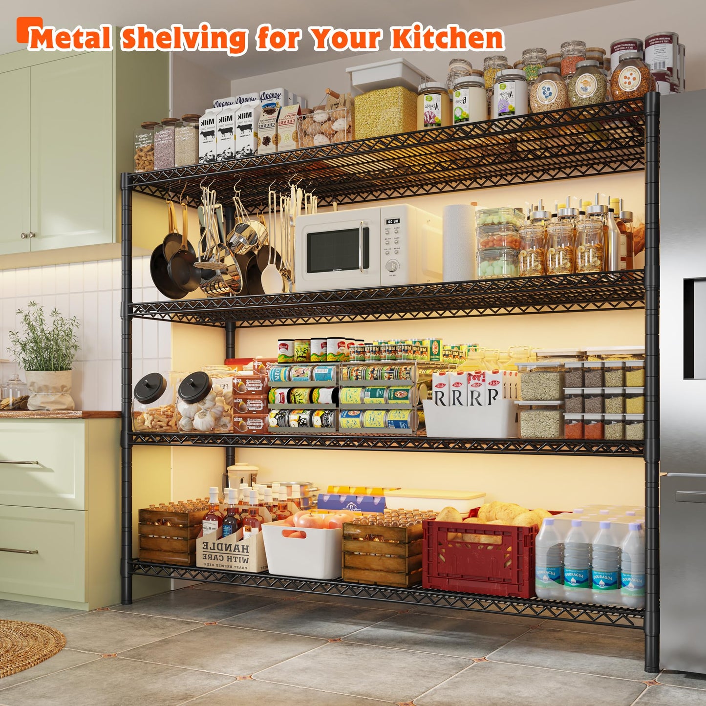 REIBII 60" W Storage Shelves 2878LBS Metal Shelving Unit with Wheels Heavy Duty Garage Shelving Adjustable Wire Shelves for Pantry,Kitchen,Garage,Basement,Business,Warehouse,School,60”W ×24”D×65.3”H