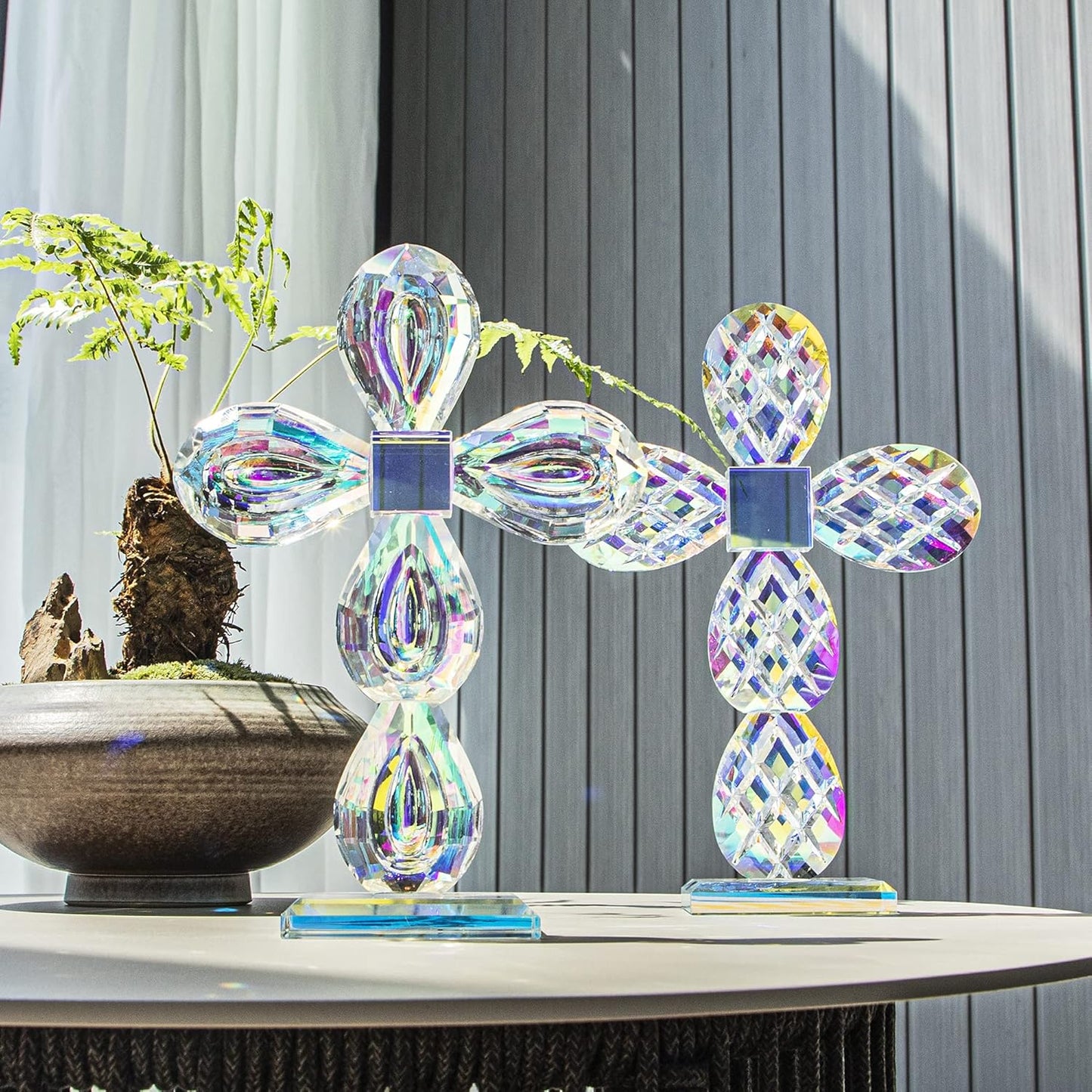 QFkris Crystal Cross Figurine - Elegant 8.5-Inch Tabletop Decor for Home & Gift for Women