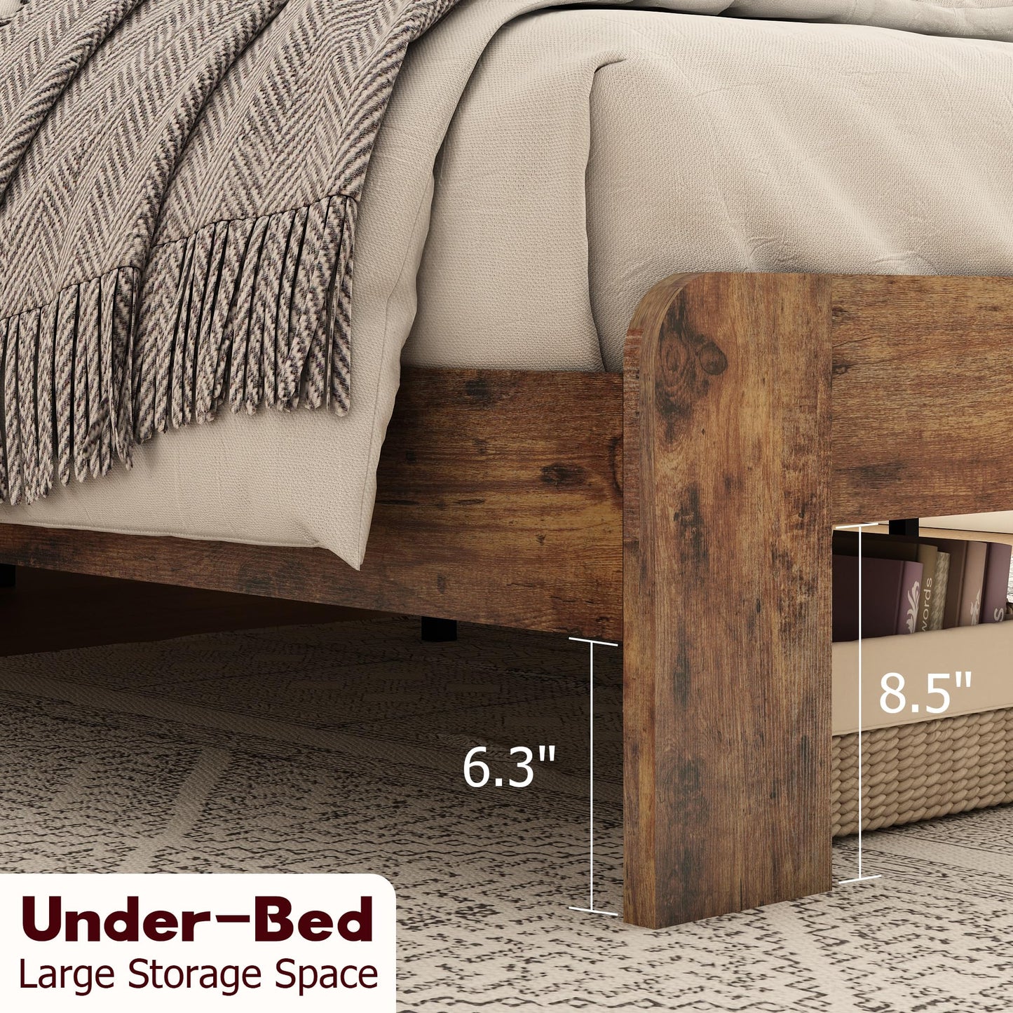 GDFStudio Full Size Wood Platform Bed Frame with Storage Headboard and Charging Station, LED Light Headboard with 2 USB Ports and Power Outlets, Noise-Free Support, No Box Spring Needed, Dark Brown