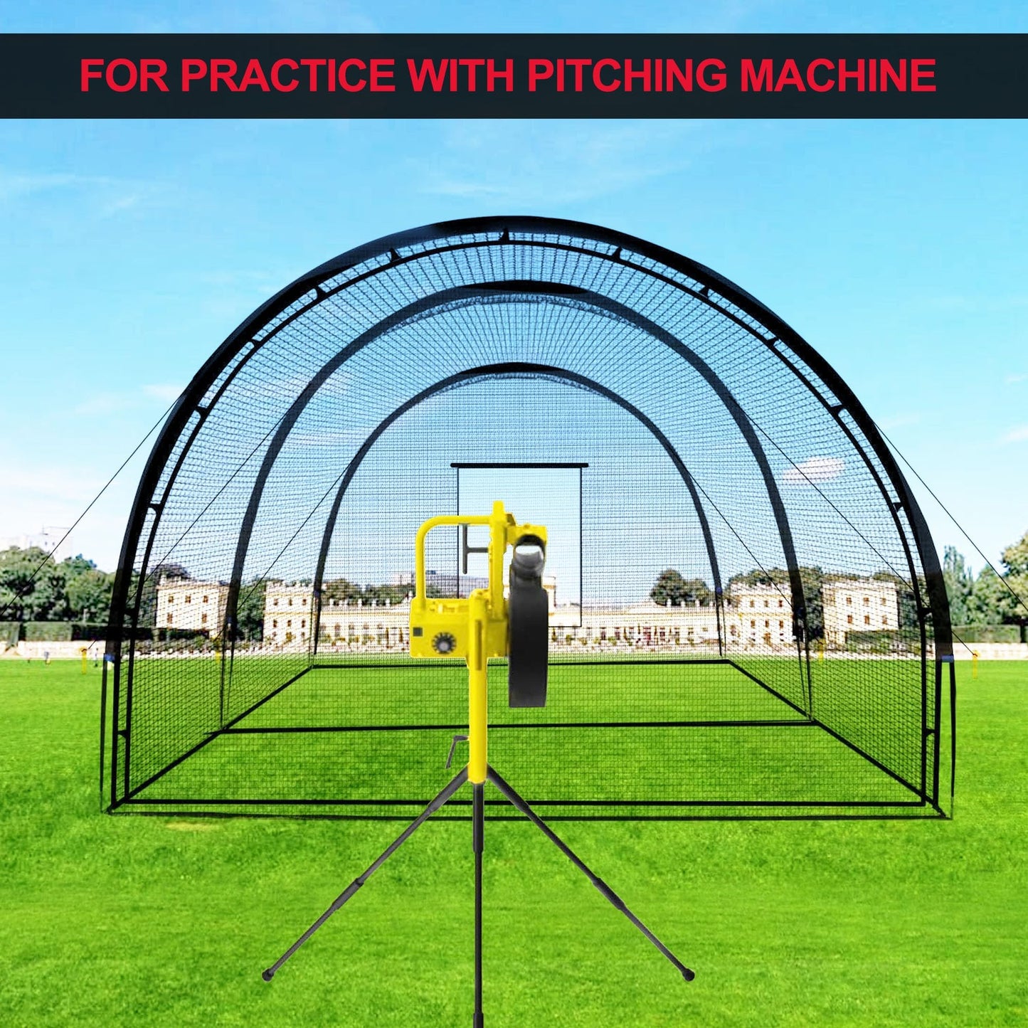 32 X 12 x 8 Ft Baseball Batting Cage, Large Baseball Training Equipment for Backyard, Portable Softball Netting Cages with Frame, Pitching Machine Hole & Detachable Door –for Hitting Pitching Practice