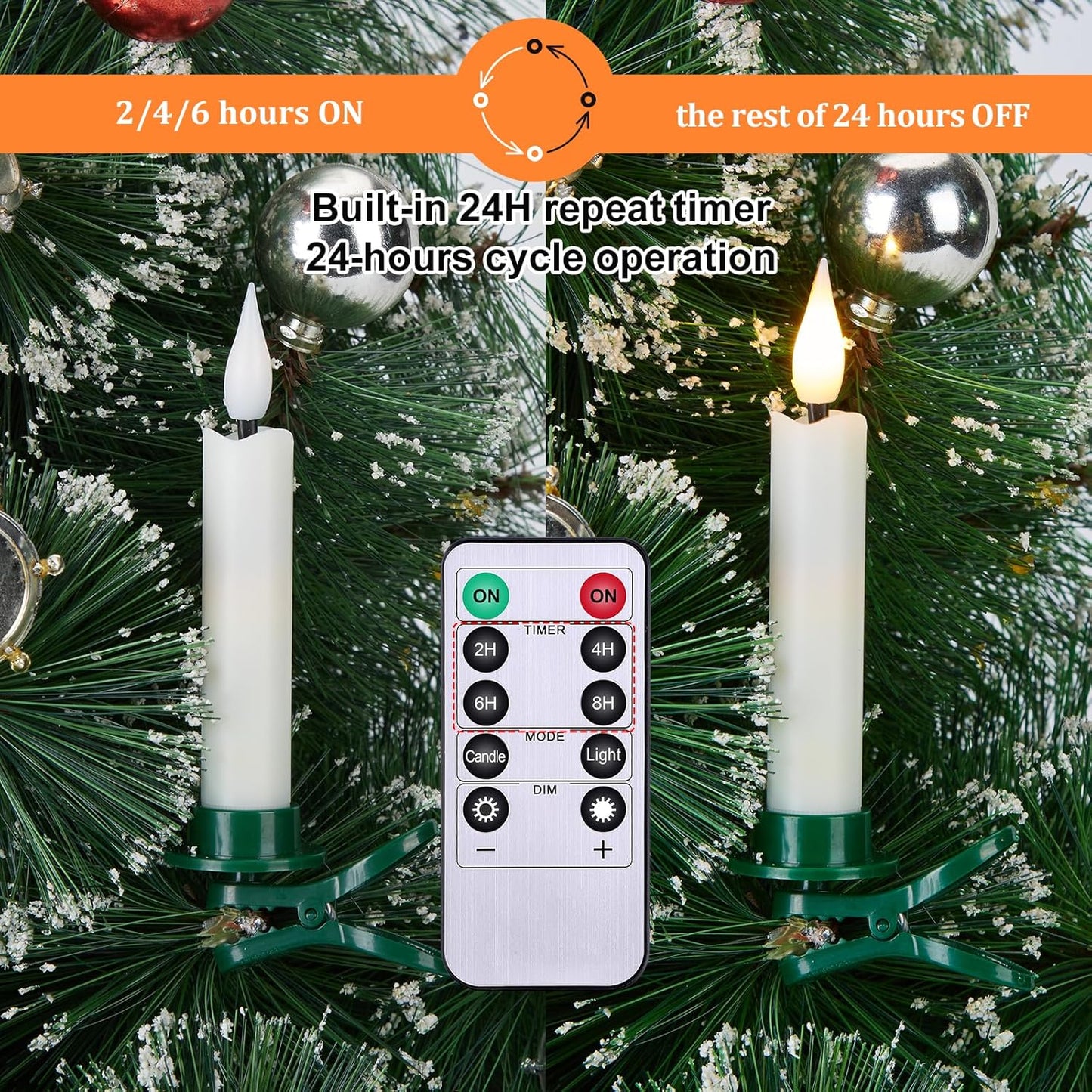 Skiennix 12-Pcs LED Taper Candles Set - Flameless Ivory Candles with 3D Wick & Remote Timer | Warm White Light