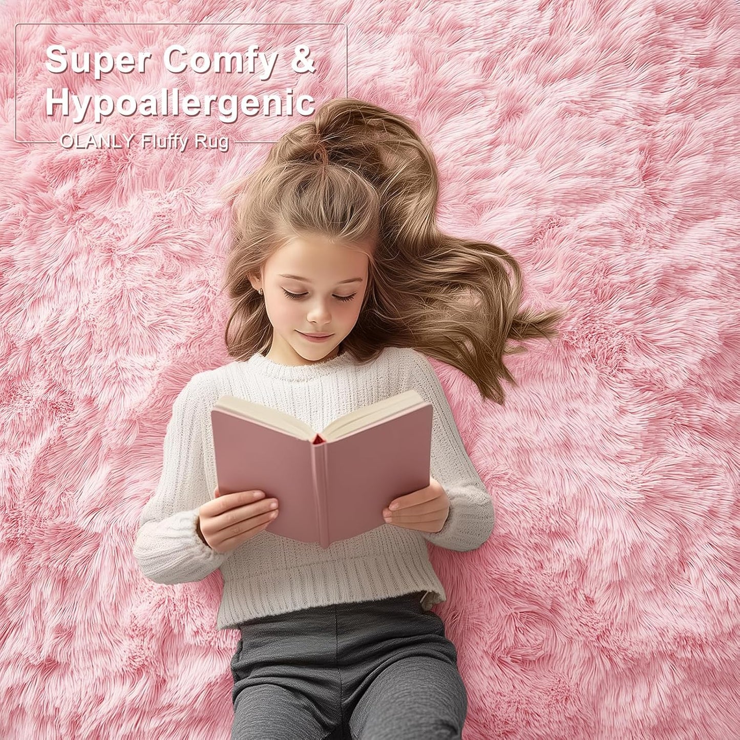 OLANLY Machine Washable Runner Rugs - Soft Fluffy Shaggy Design for Hallway & Bedroom | Pink 2x4 ft