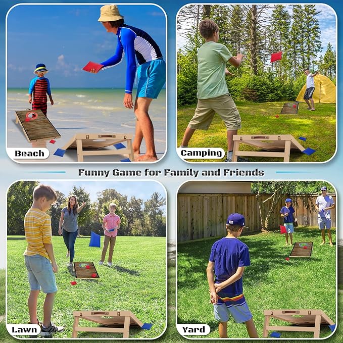 Portable Cornhole Board Set 2 ft x 1 ft Cornhole Set with 6 Bean Bags Foldable Cornhole Game for Kids and Adult Indoor or Outdoor Backyard Corn Hole Toss Games