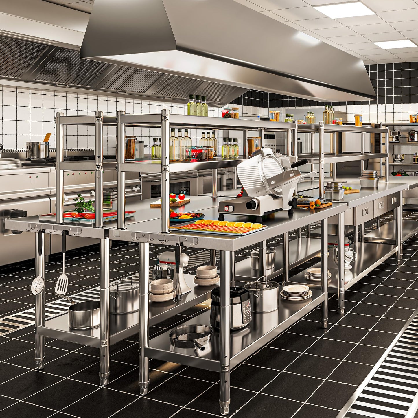 YITAHOME NSF Stainless Steel Table with Overshelves, 48" X 24" Work Table with 48" X 12" Shelf, Metal Table Prep Table for Home Kitchen Restaurant Garage Warehouse