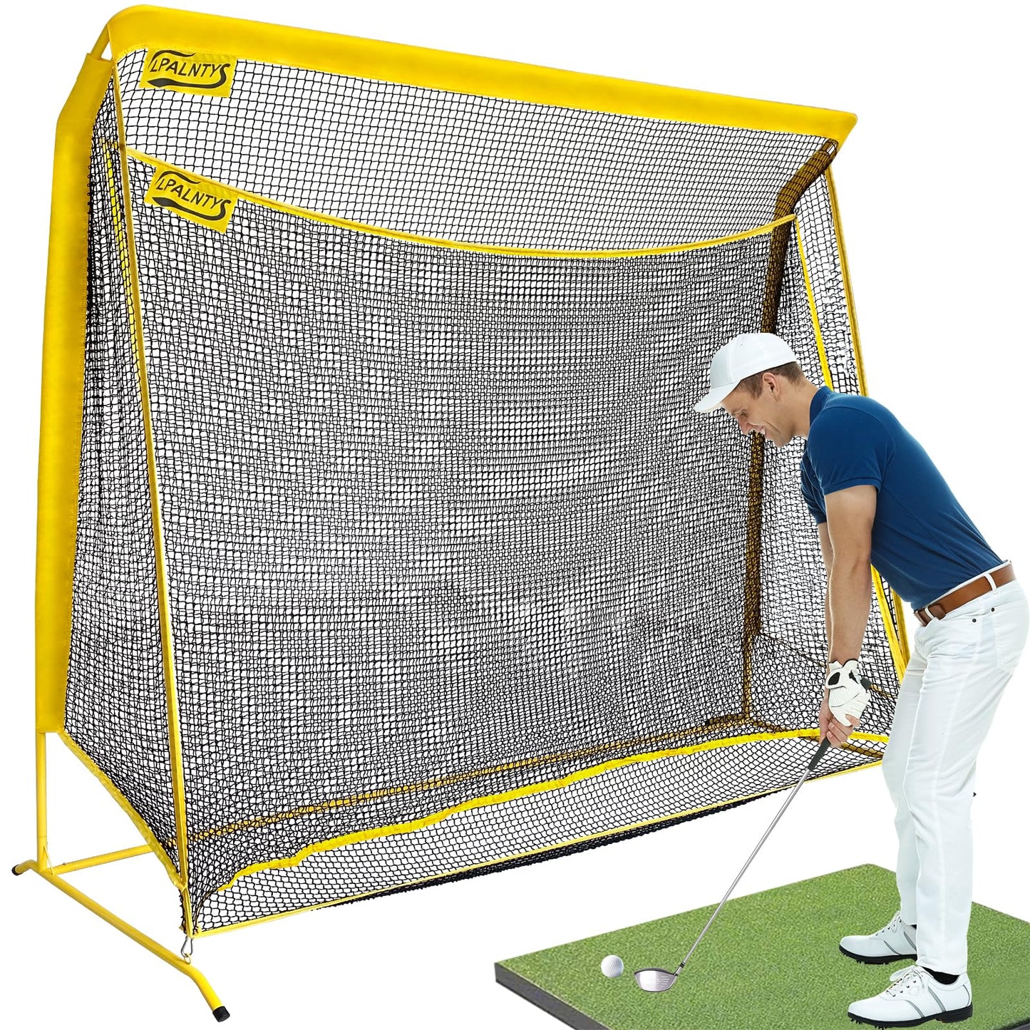 Golf Hitting Net with Extra Striking Net, 10x7ft Heavy Duty Golf Practice Net for Golfer Backyard Driving Swing, Golf Impact Net Cage Metal Frame with Storage Bag and Elevated Base, Indoor Outdoor Use