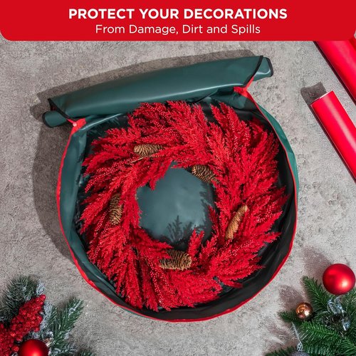 HOLDN’ STORAGE Premium Wreath Storage Bag - Waterproof & Durable - 30"W x 7.5"D - Green