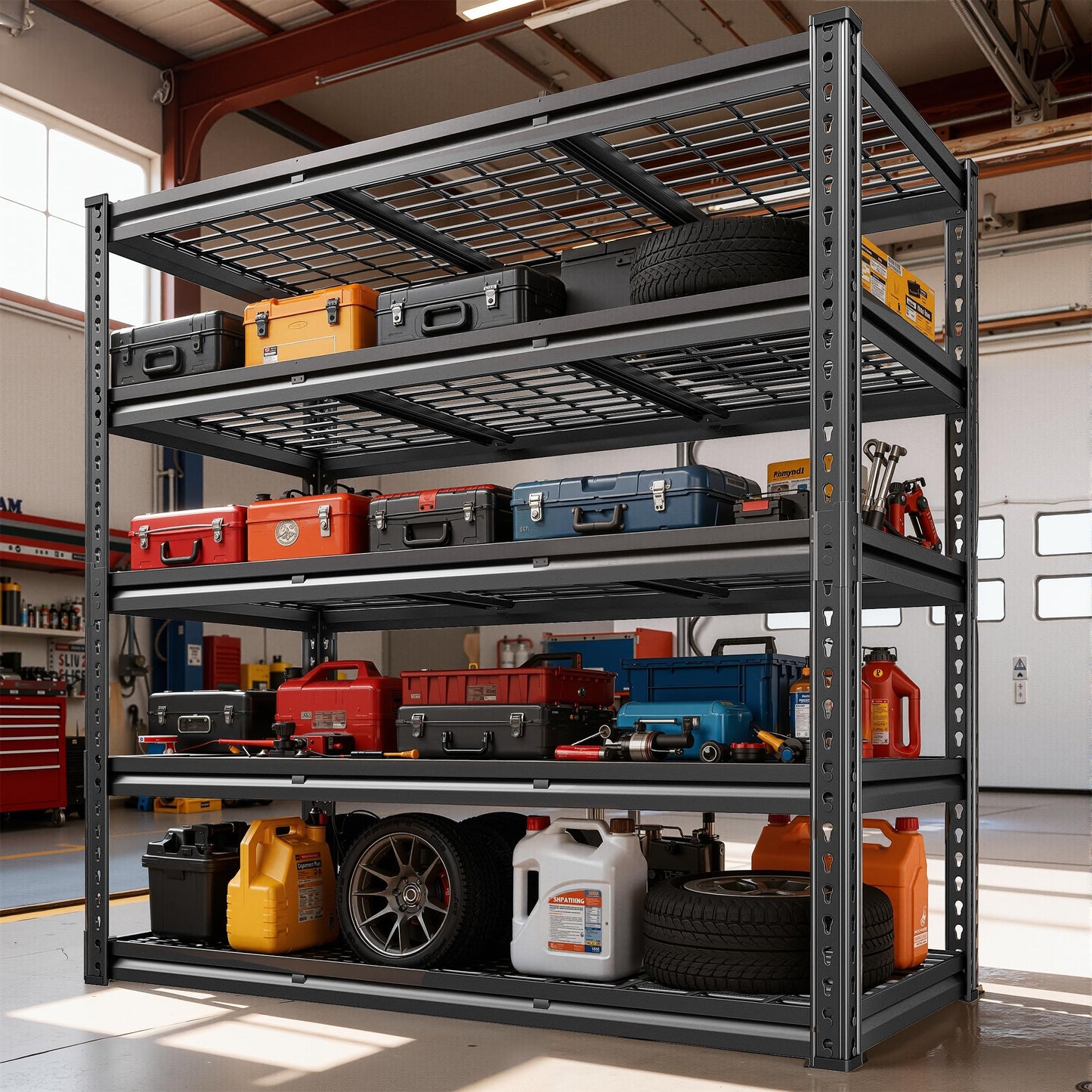 REIBII 3050LBS Garage Shelving Storage Shelves Heavy Duty 5-Tier Adjustable Metal Shelving Easy Assembly Storage Shelf for Garage Basement Warehouse Pantry, 48.2" W X 24.1" D X 72.2" H