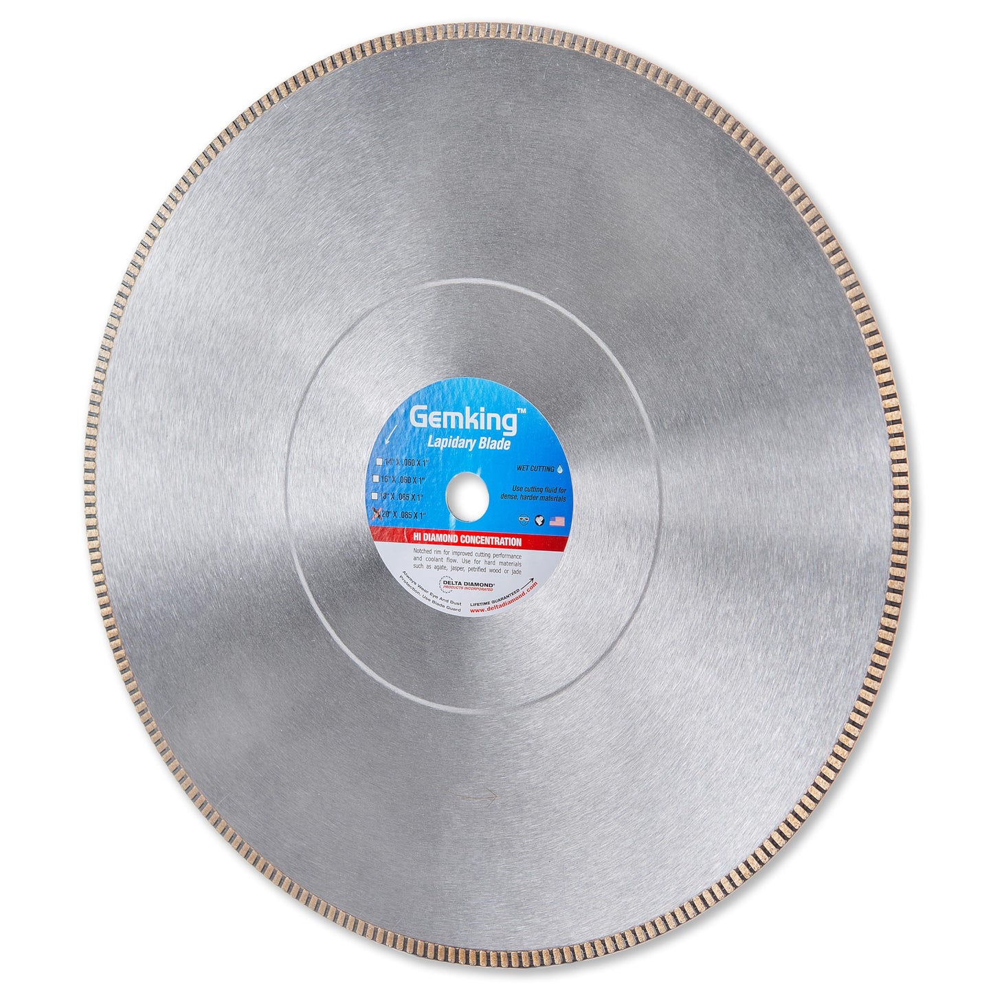 Gemking Lapidary Saw Diamond Blade, 20-inch, Ultra-Thin Notched Rim for Gemstones, Agate, Geodes (20" X .060 X 1 Arbor)