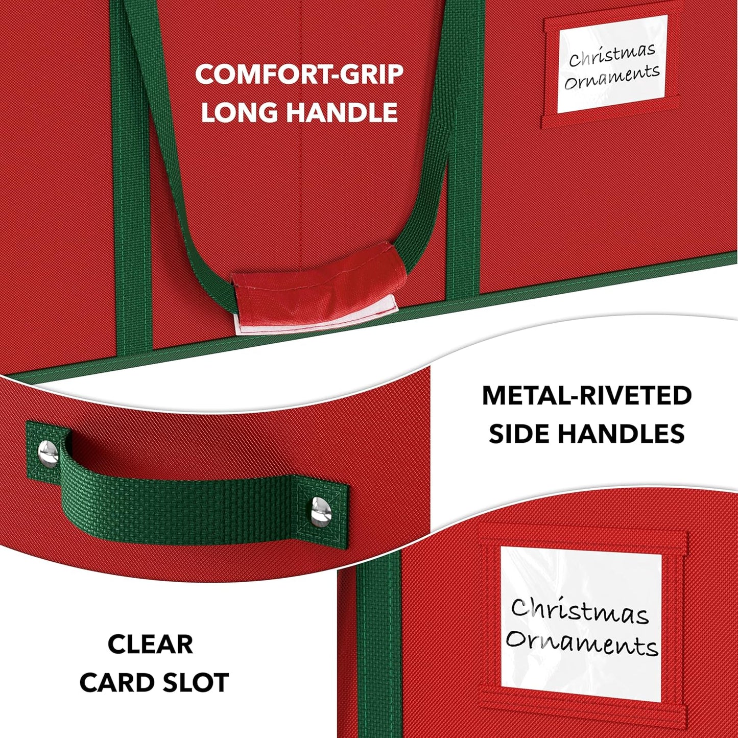 Simple Houseware Heavy-Duty Christmas Ornament Storage Box - Adjustable Dividers, Holds 128 Ornaments, Red