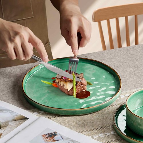 Herogo 18 Pieces Dinnerware Sets, Serving Plates and Bowls Sets for 6, Stoneware Dishes for Dinner, Salad, Cereal, Dishwasher & Microwave Safe, Gemstone Green