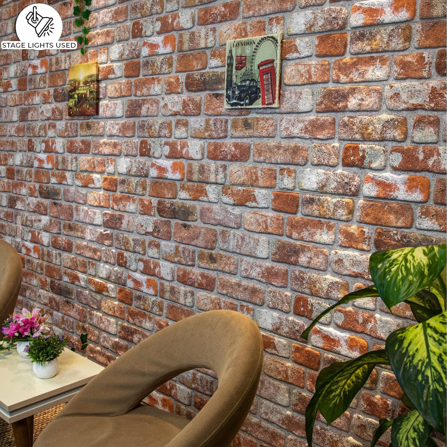 Dundee Deco 3D Wall Panels Faux Brick - Cladding, Red Grey Brown Stone Look Wall Paneling, Styrofoam Facing for Living Room, Kitchen, Bathroom, Balcony, Bedroom, Set of 5, Covers 27 sq ft