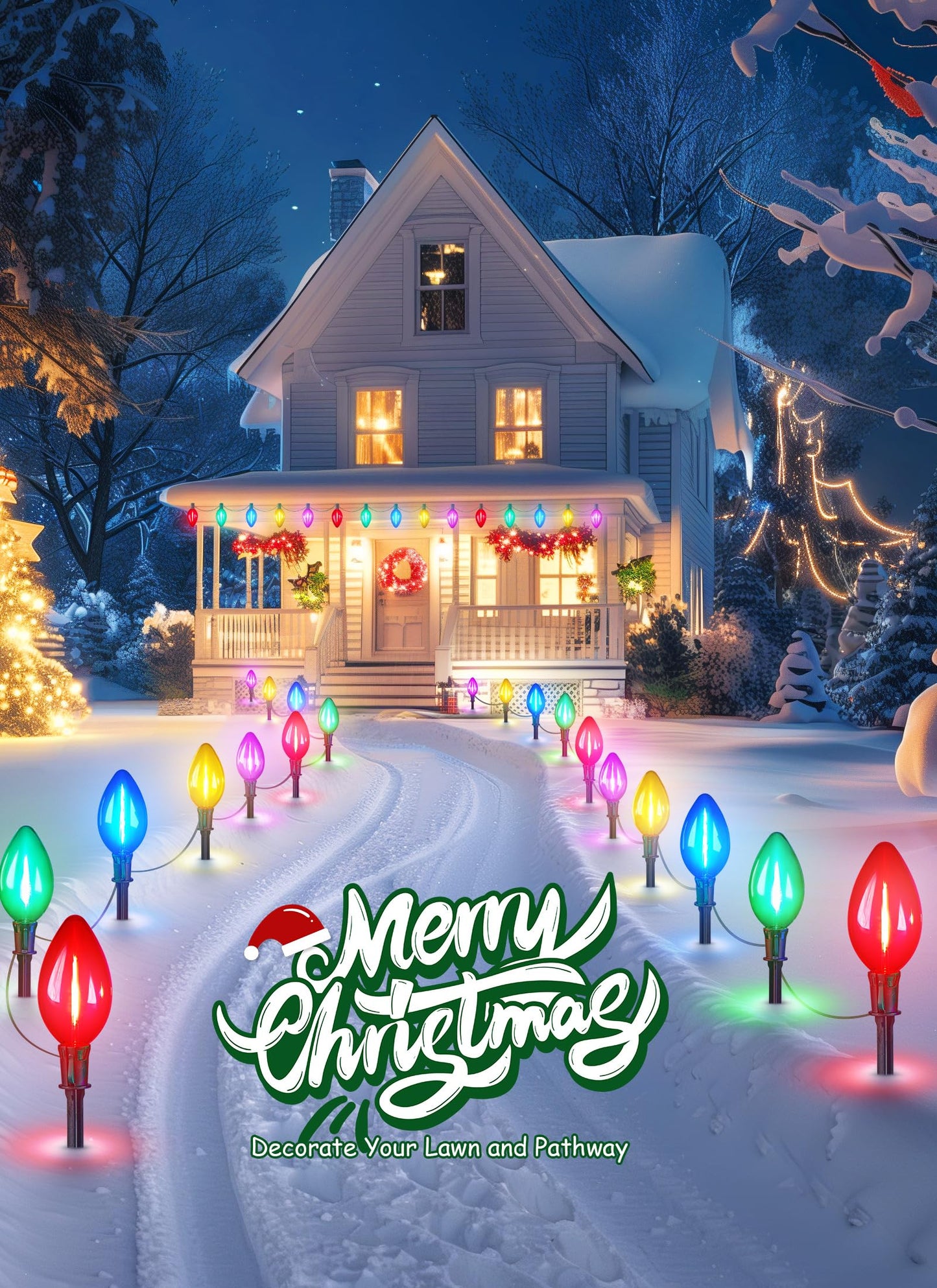 Minetom C9 Christmas Pathway Lights - 13.5ft 10 LED String Lights with 10 Stakes, Waterproof, Multicolor, Model GY-C-50.6-U-B1