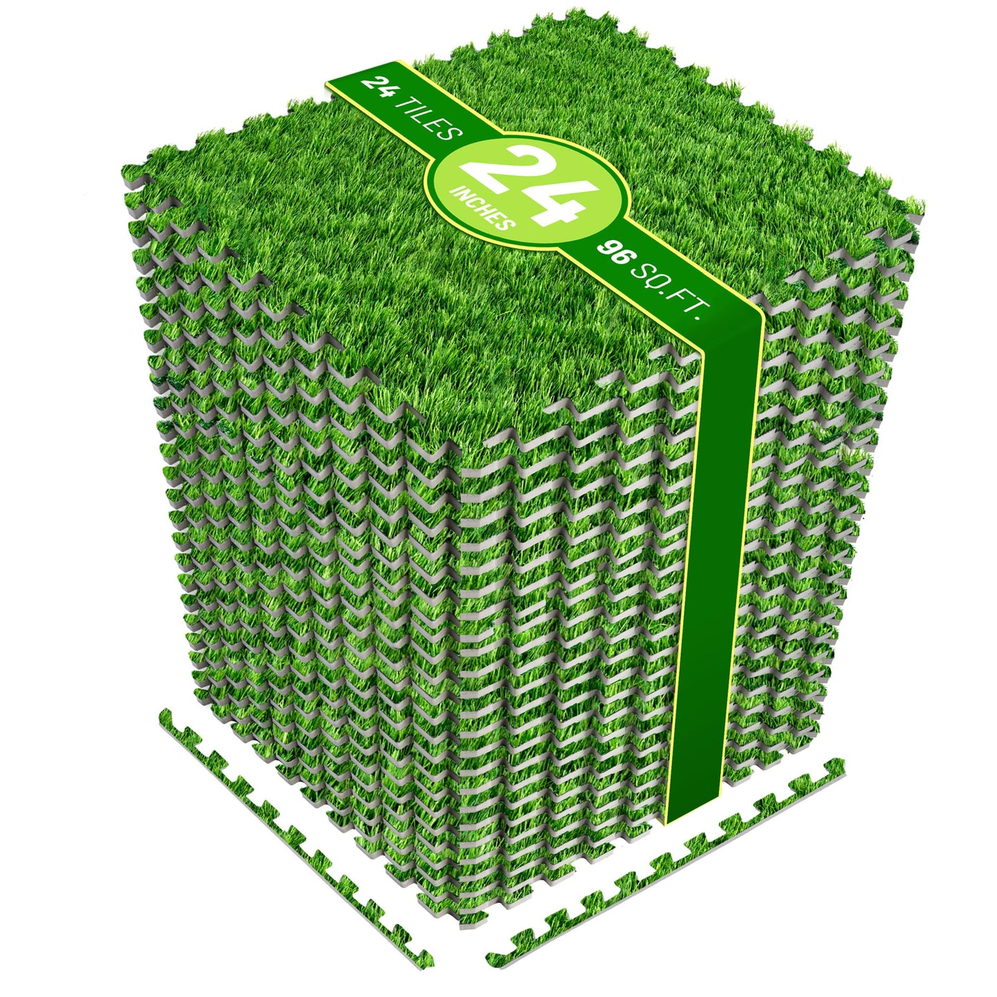 Sorbus Grass Foam Floor Tiles - 24 Interlocking Mats of 24"X24” Total of 96 Sq Ft for Kids Outdoor Toys, Playroom, Deck, Patio, Basement Home Gym - Artificial Carpet Grass Turf Indoor Outdoor Flooring