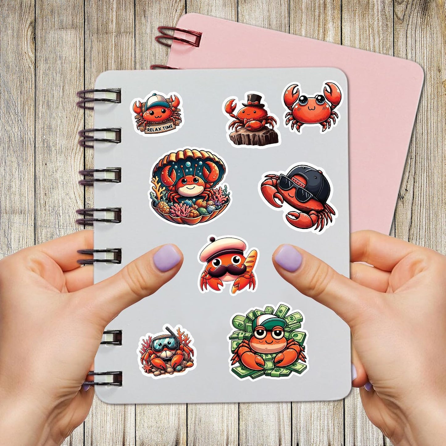 BIGZORO Pack 50 PCS Crab Stickers Print Sea Ocean Animal Waterproof Vinyl Decals Cute Items for Men Women Kids Boys