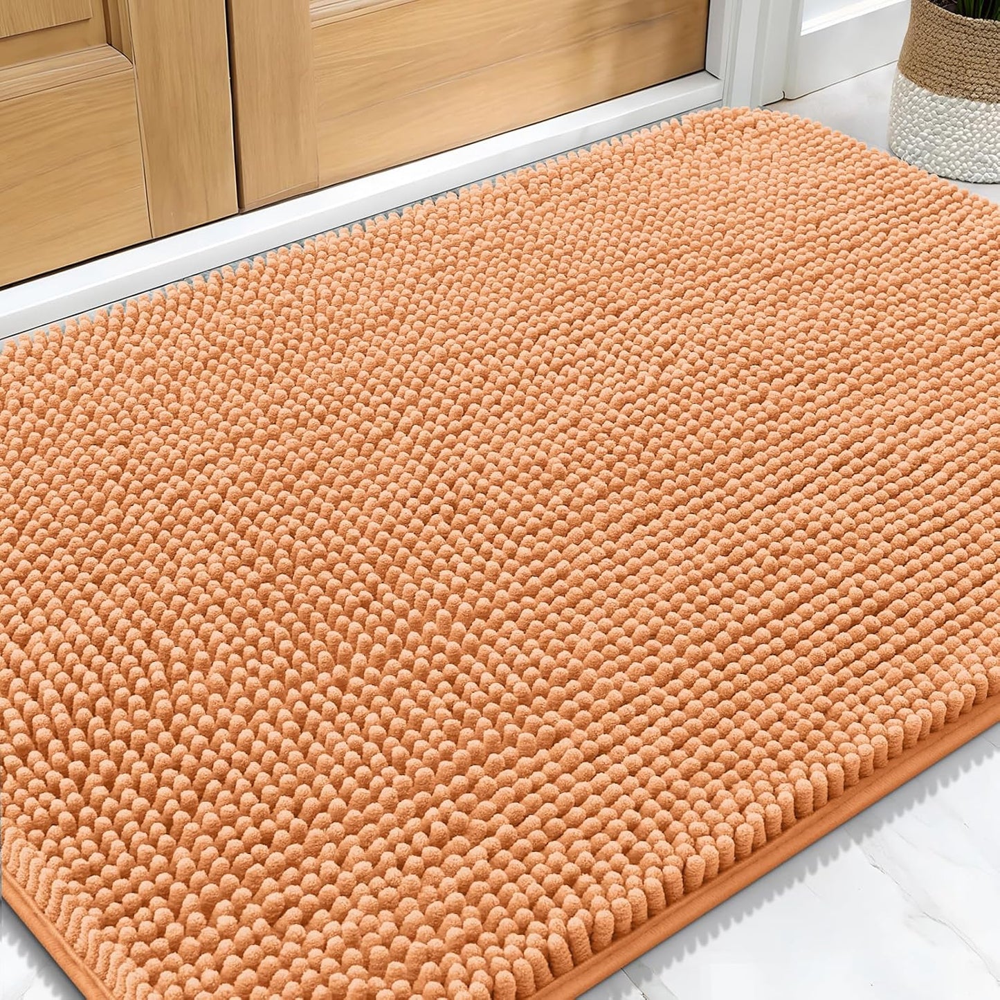 OLANLY Dog Door Mat - Absorbent Non-Slip Chenille for Muddy Paws | Quick Dry 32x20 Orange Indoor Carpet