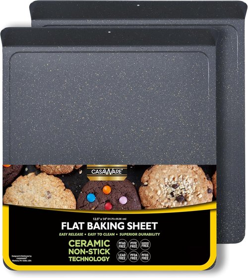 CasaWare Large Flat Baking Cookie Sheet - 12.5 x 14-Inch with 1.5-Inch Handle | Ceramic Non-Stick Coating