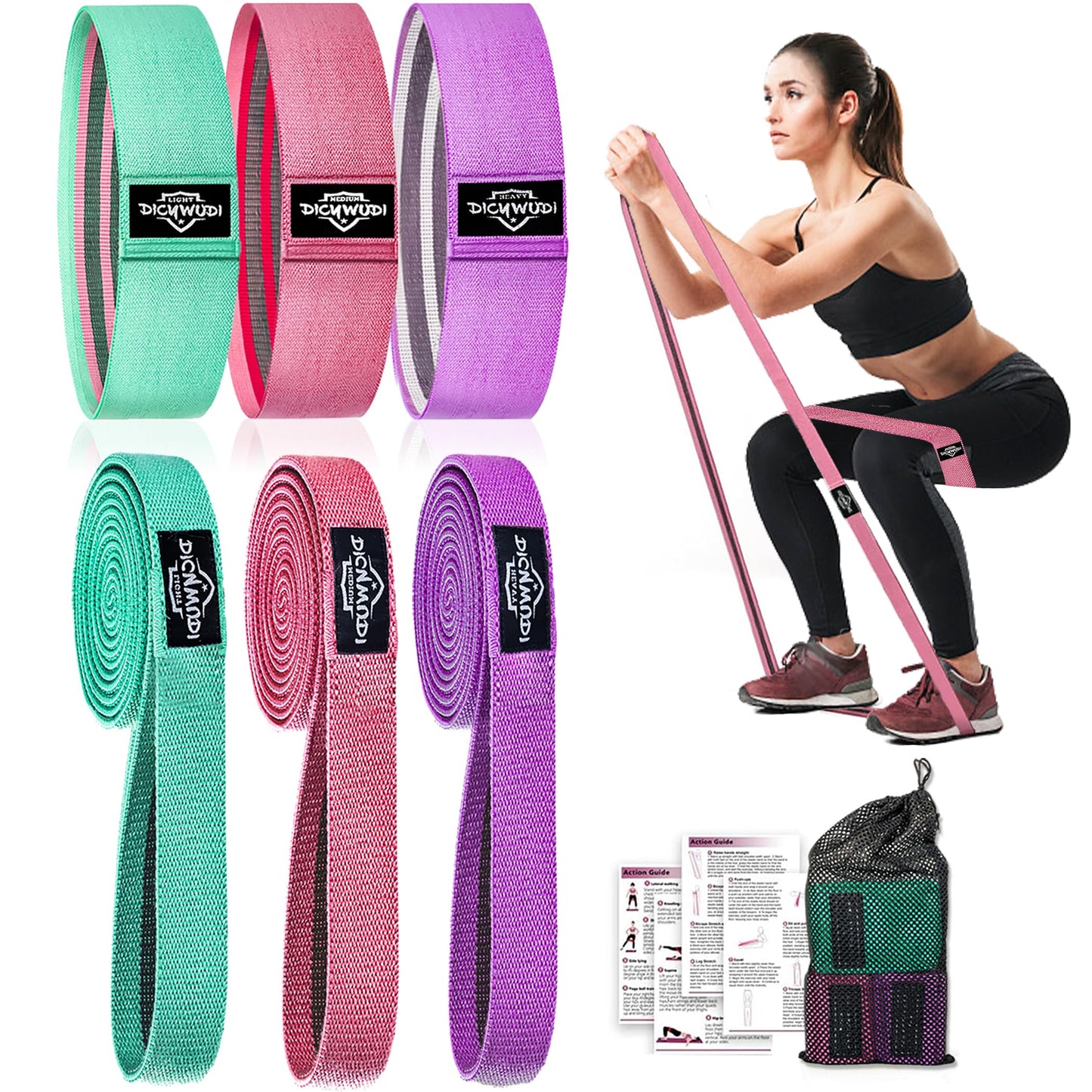 DICYWUDI Fabric Resistance Bands for Working Out, 3Pack or 6Pack Non-Slip Exercise Bands for Women and Men, Fabric Booty Bands for Home, Exercise Fitness, Pilates, Stretching