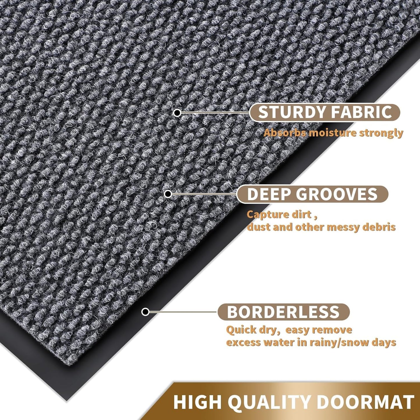 Yimobra Outdoor Indoor Doormat - 100% Waterproof, Stain & Fade Resistant | 36 x 17 Inches, Gray/White