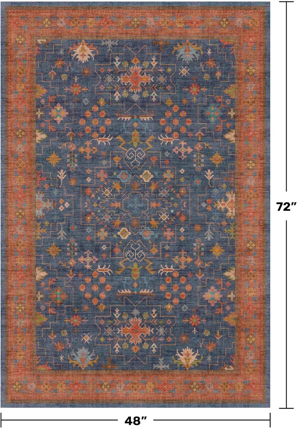 Regine Switzerland Washable 4x6 Area Rug - Stain Resistant Non-Slip Design for Living Room & Kitchen (Navy Blue)