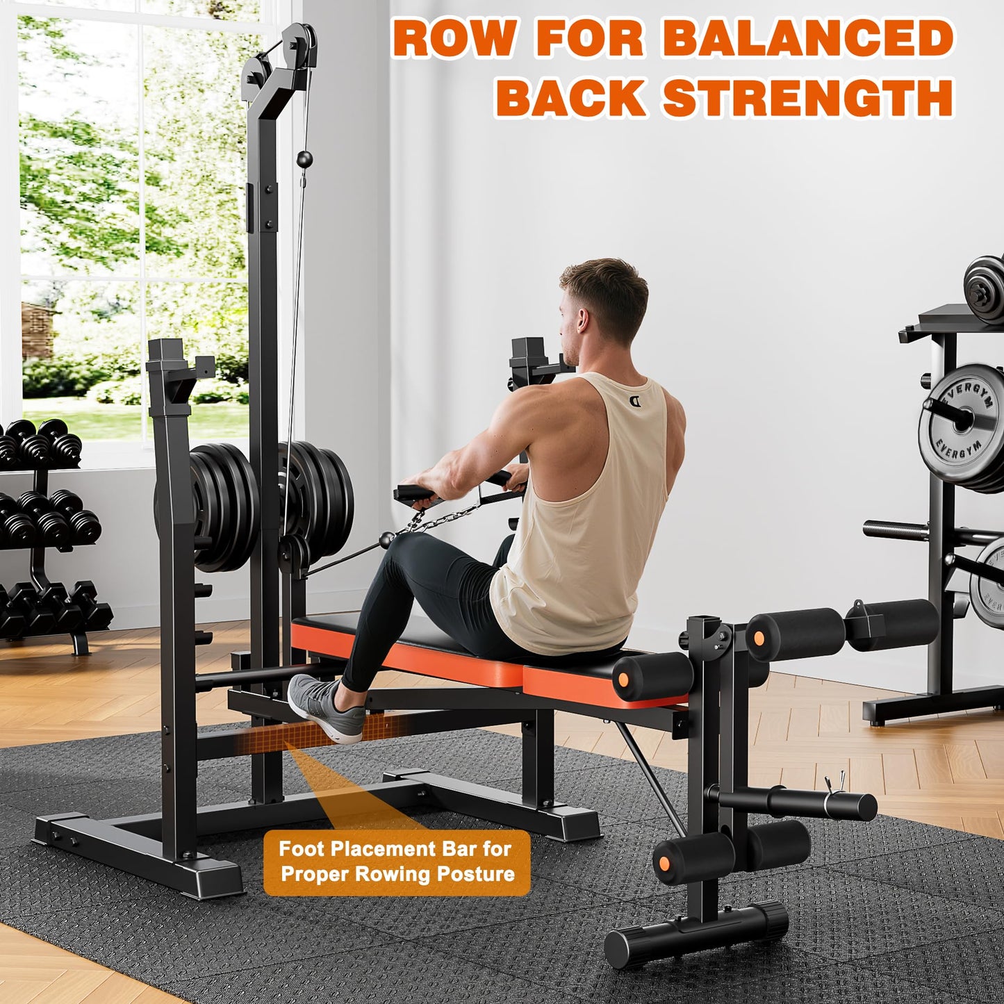 XDDIAS Weight Bench, 9 in 1 Olympic Weight Bench Set with LAT Pulldown and Rowing, 900LBS Bench Press Set with Leg Extension and Preacher Pad, Flat Incline Bench for Weight Lifting Full-Body Workout