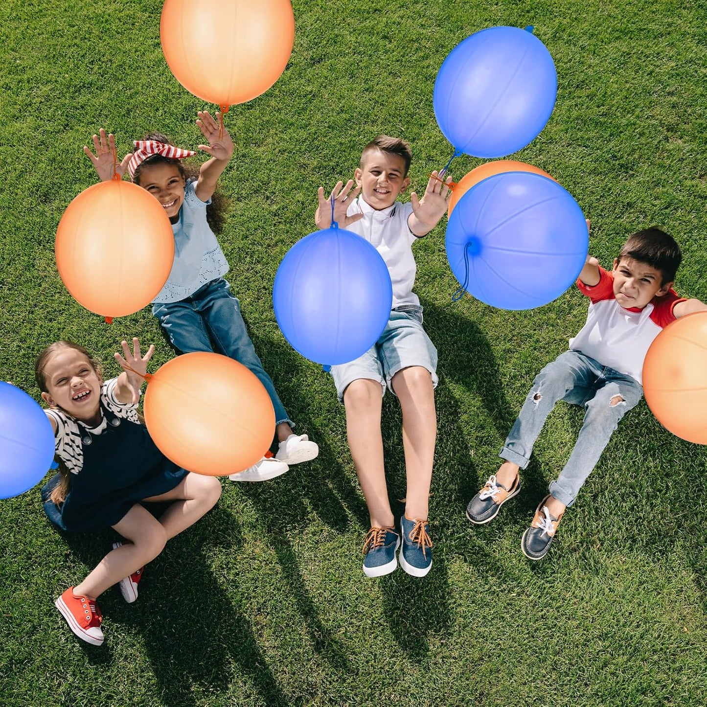 Soulchen Punch Balloons - 24 Pcs Blue & Orange Party Favors for Kids' Birthday Celebrations | Durable Rubber Band Handle