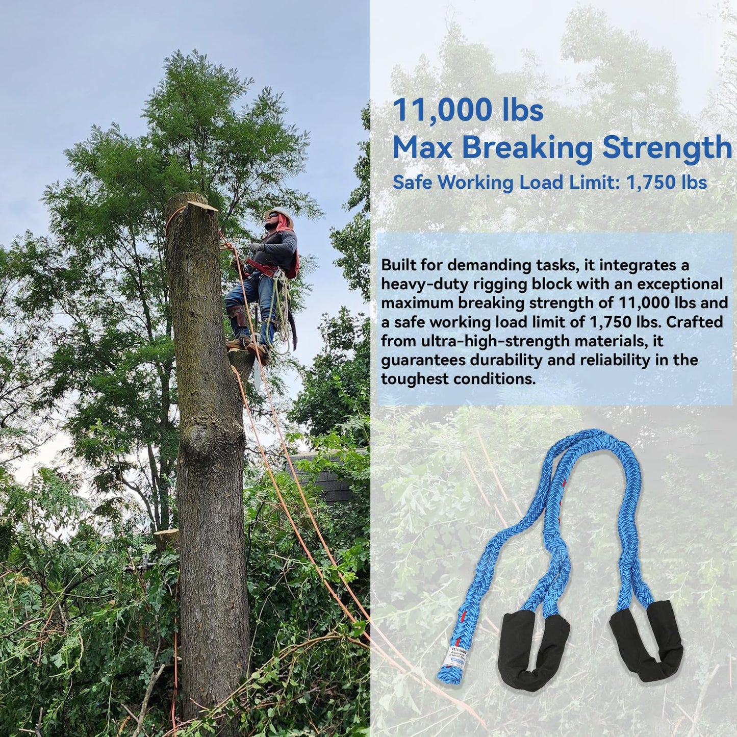 Feiyagoo Port A Wrap Whoopie Sling Kit, Medium Size for Tree Work, 7,000lb Breaking Strength, 10:1 Work Load Ratio at 2000lbs, Arborist Tree Rigging Equipment