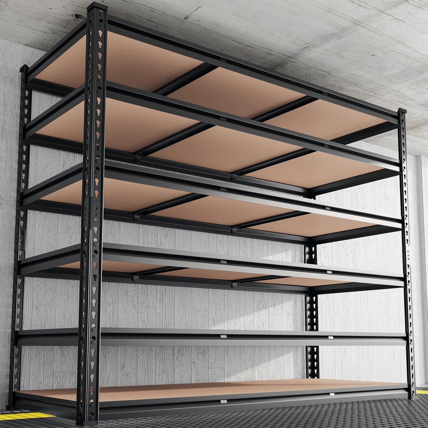 REIBII 6-Tier Garage Shelving, 84" H Storage Shelves Load 3300LB, Adjustable Metal Shelving, Large-Capacity Garage Shelves for Basement, Warehouse, 48.2" W X 84" H X 24" D, Black