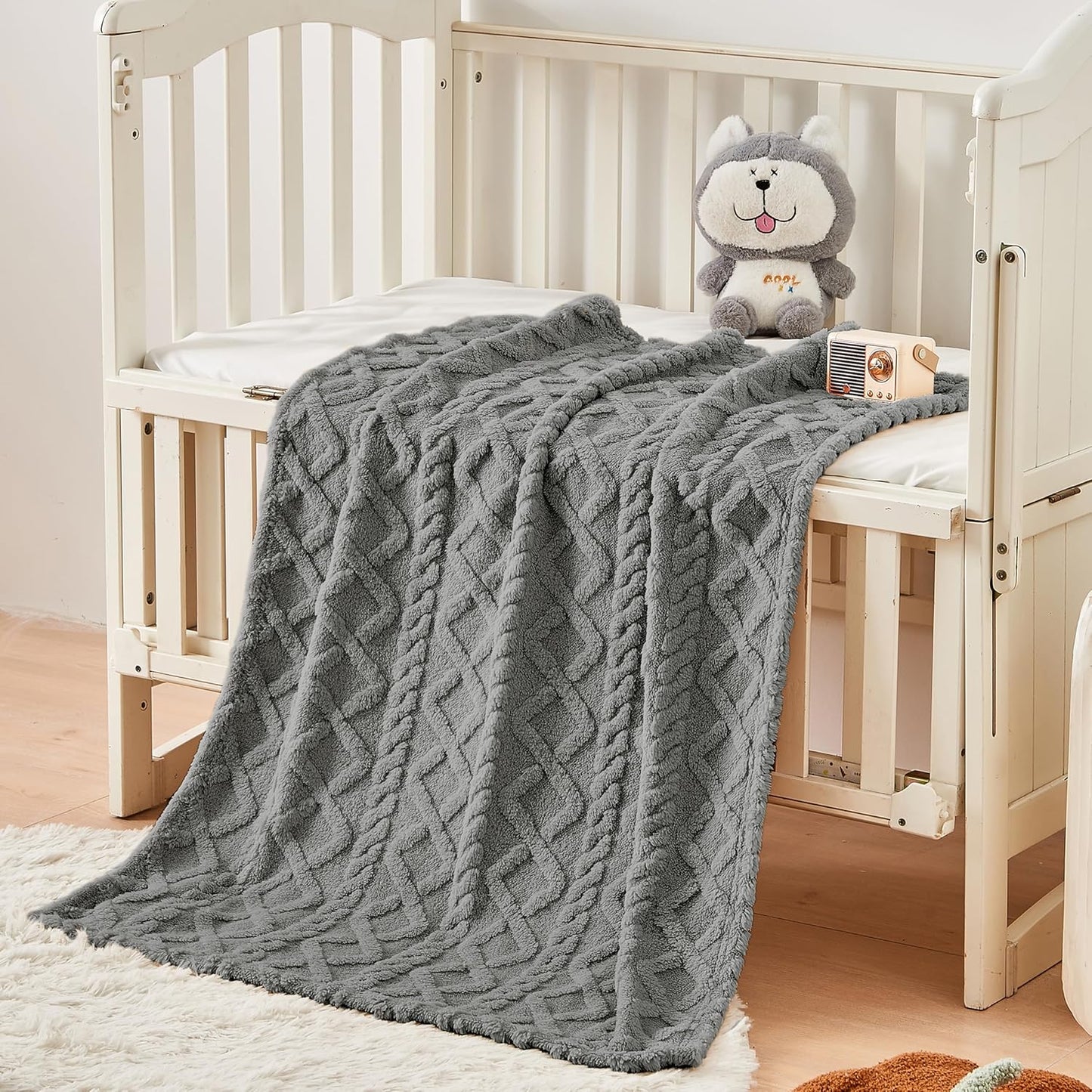 Sherpa Fleece Baby Blanket - Ultra Soft & Fluffy Premium Infant Receiving Blanket | 30”×40” in Grey