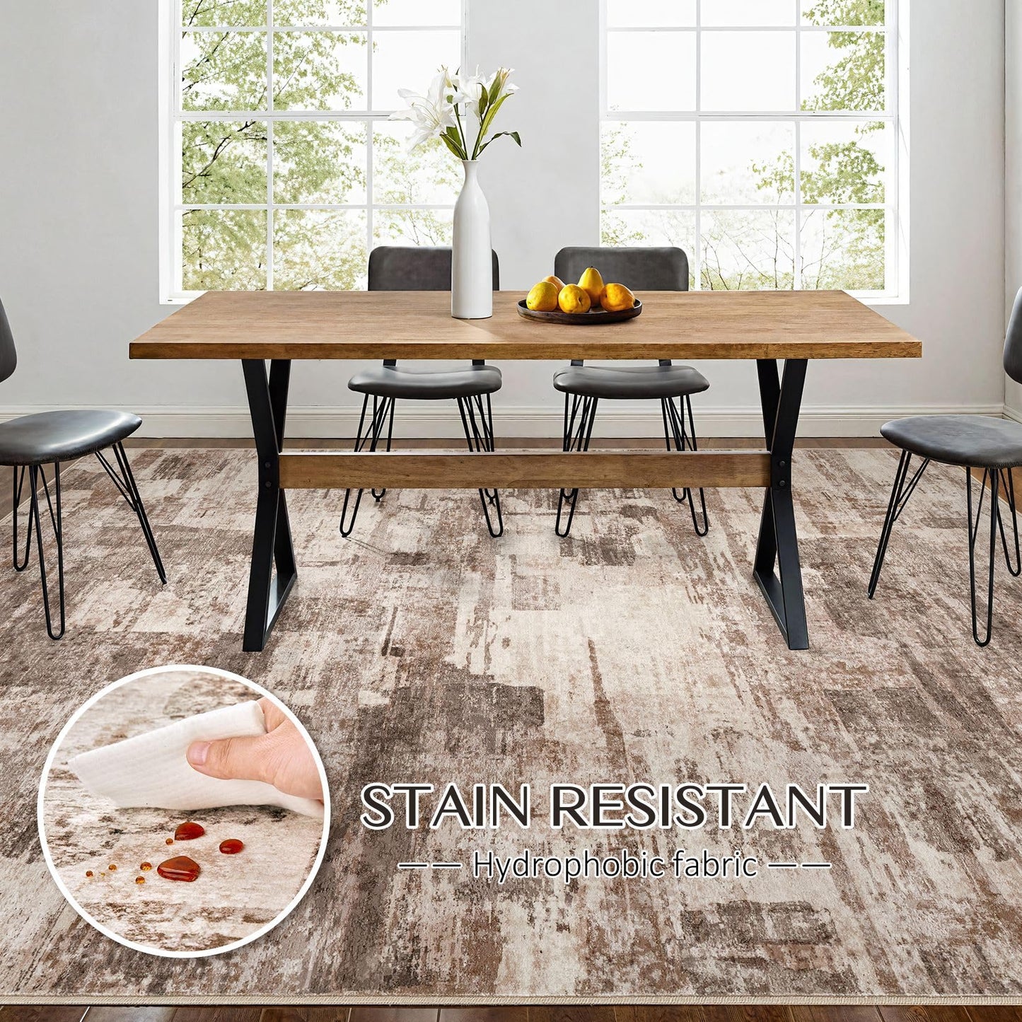 kakania 5x7 Washable Area Rug - Abstract Soft Non-Slip Modern Low-Pile Carpet for Living Room Bedroom Office Dorm, Kid Pet Safe Robot Vacuum Friendly - Brown