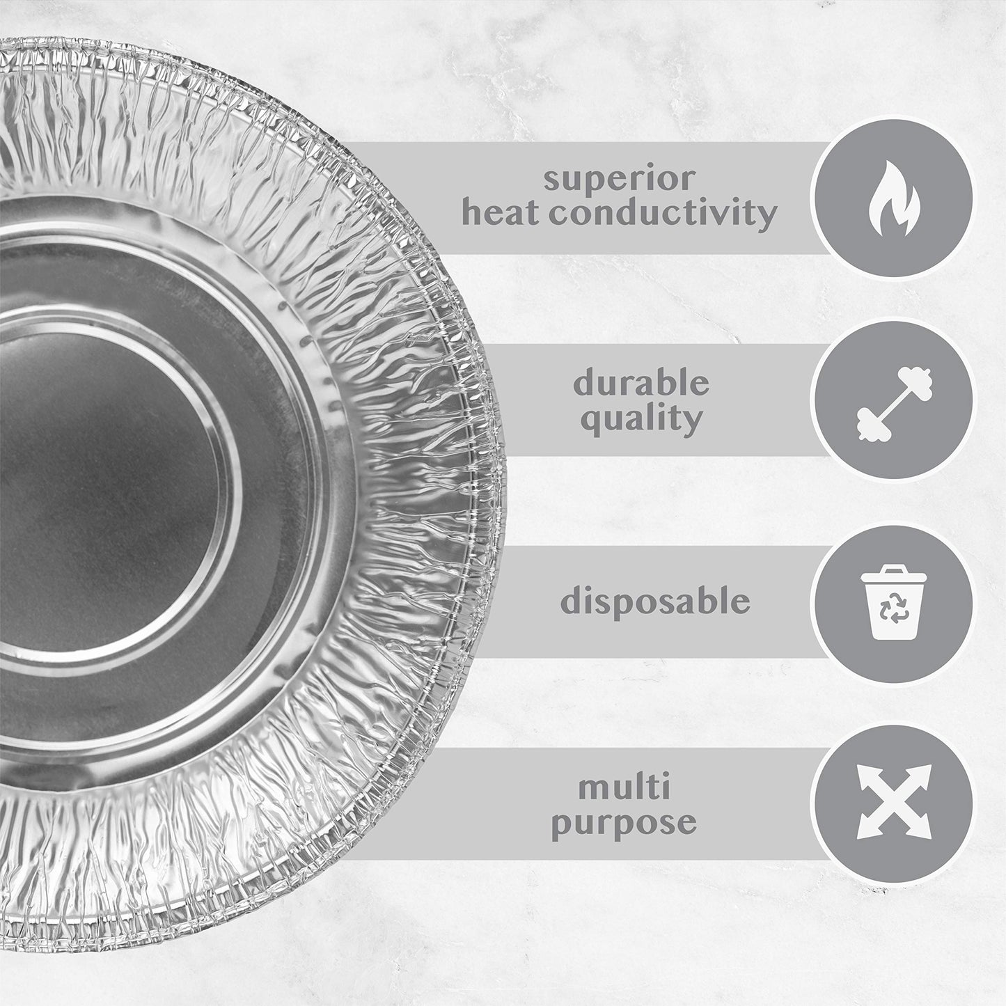 PLASTICPRO 10'' Inch Round Deep Tin Foil Pans Disposable Aluminum, Freezer & Oven Safe - For Baking, Cooking, Storage, Roasting, & Reheating, Pack of 10