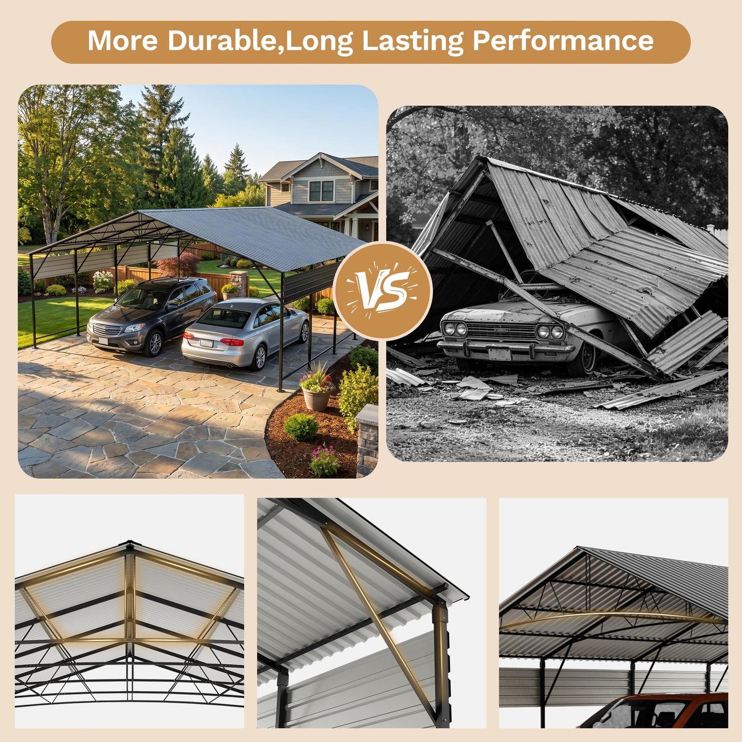Patiowell 20x20 FT Metal Carport, Heavy Duty Oversized Carport with Reinforced Frame and Galvanized Steel Roof, All-Weather Garage Car Port Shelter for 2 Cars, Trucks, Boats and Tractors, Black