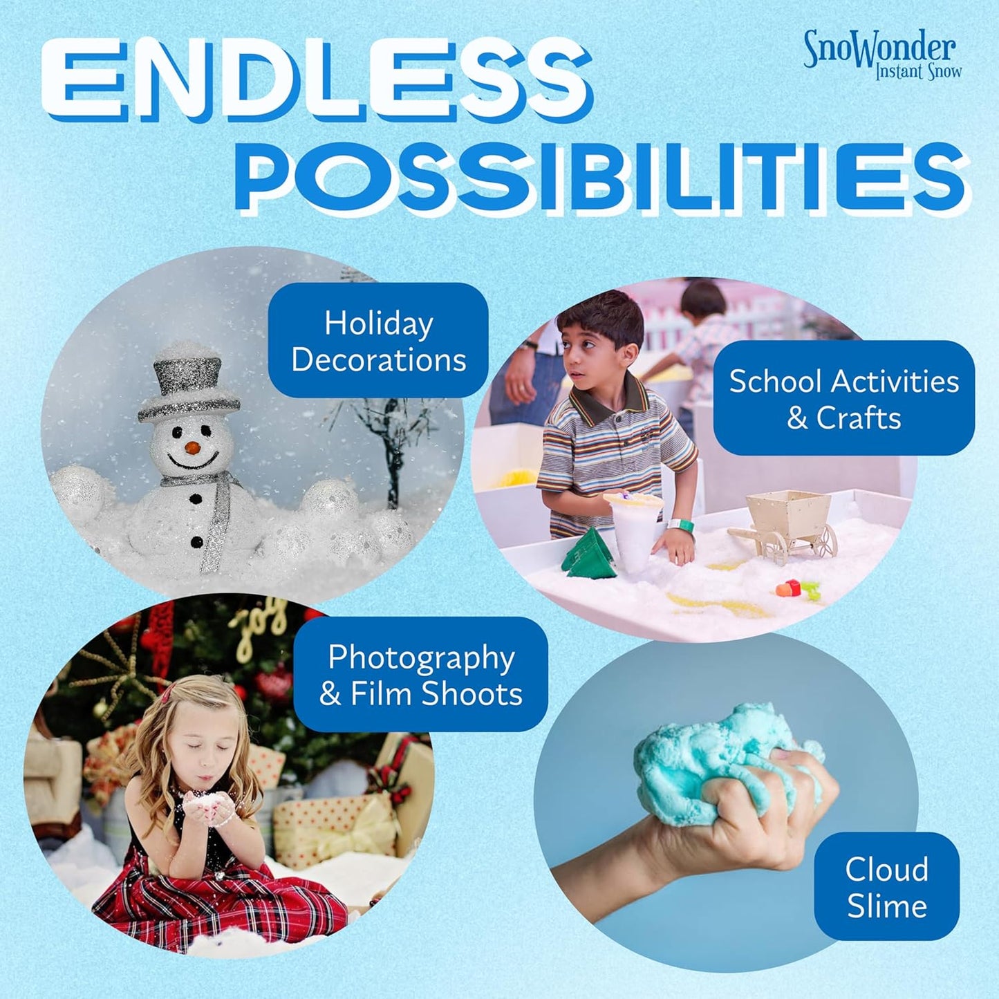 SnoWonder Instant Snow | Fake Artificial Snow for Cloud Slime - Makes 25 Gallons of Snow