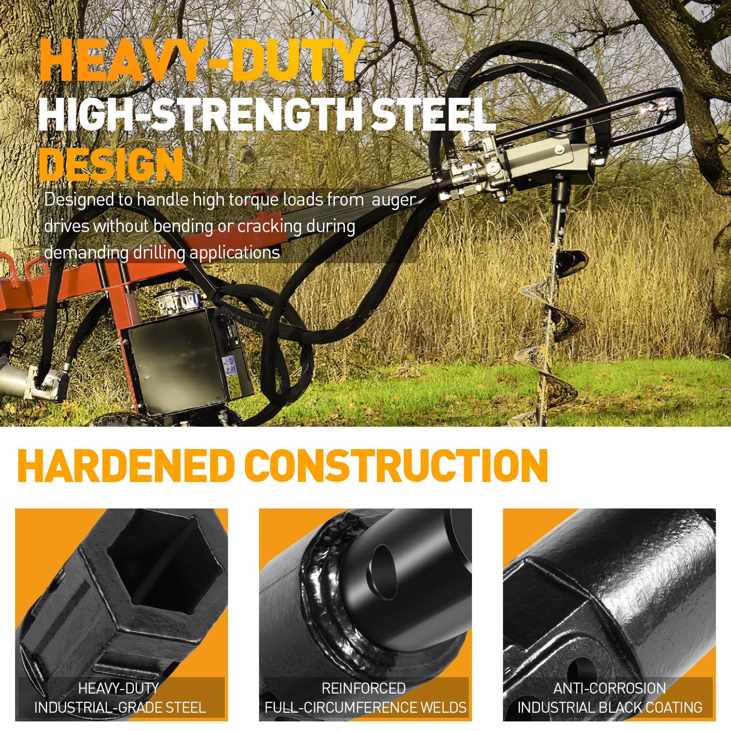 23-058 Heavy Duty Auger Adapter 2” Female Hex to 2-9/16” Male Round Auger Drive Adapter, Skid Steer Post Hole Digger Conversion Coupler, High-Strength Steel Auger Bit Adapter