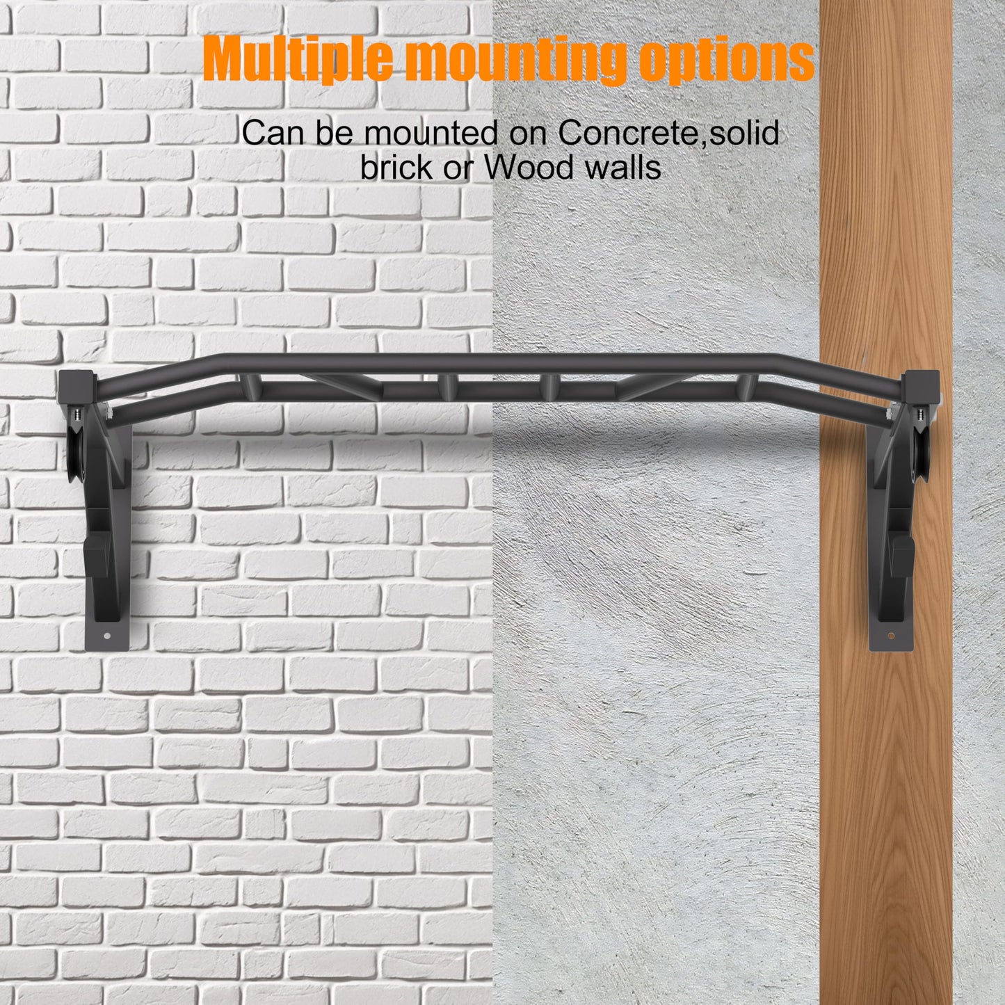 HWOOUSA Wall Mounted Pull Up Bar With Pulley System, 600lbs Heavy Duty Chin Up Bar, 48" Multi Grip Pullup Bar, for Garage Indoor Basement Workout Strength Training Equipment, Ease Of Use Mounting